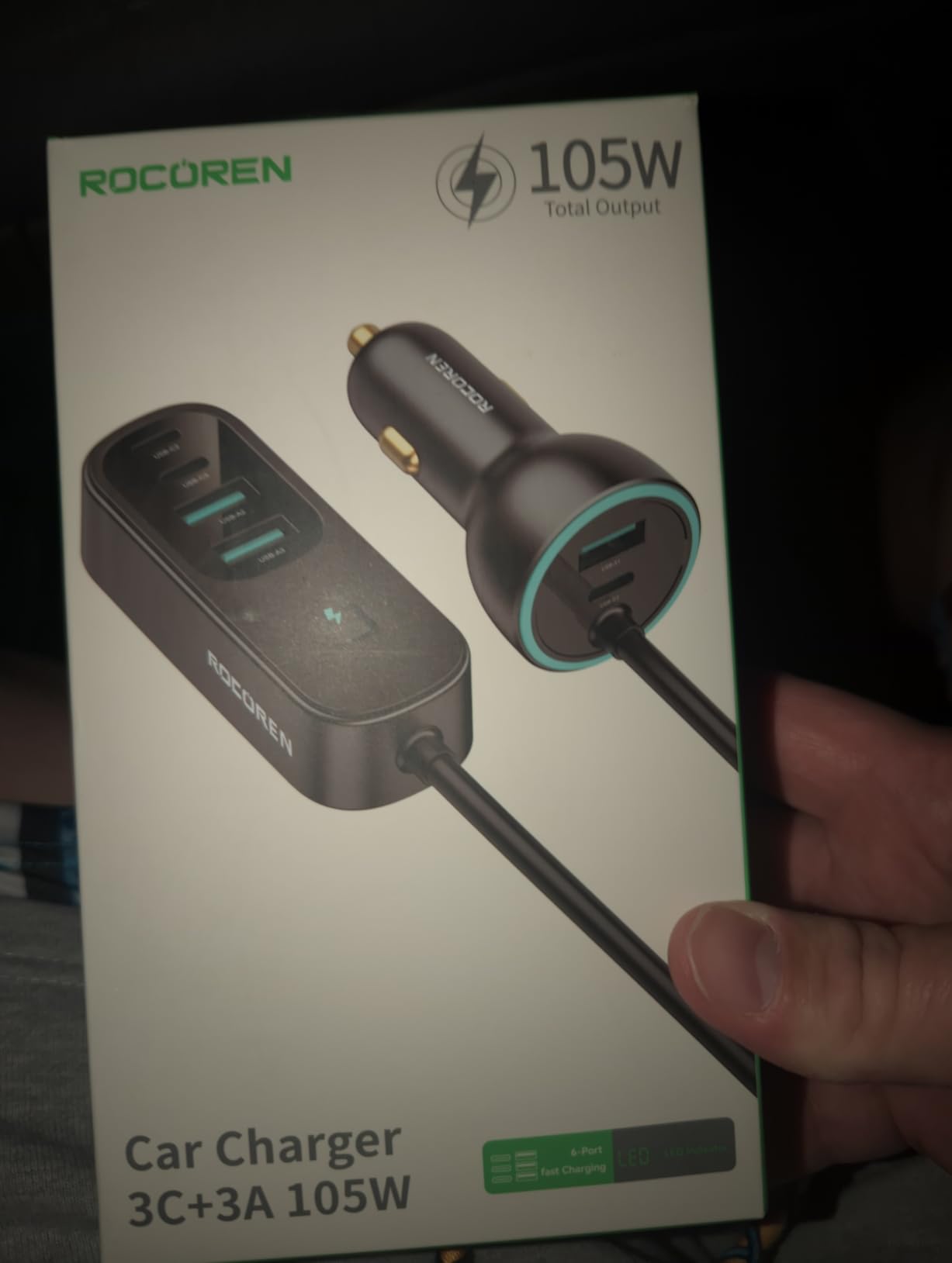 Rocoren 105W 6-Port PD USB-C Car Charger with 5FT Cable, Travel Essentials | Cigarette Lighter Adapter Powers Multiple Devices At Once, Car Accessory For Road Trips customer photo 1