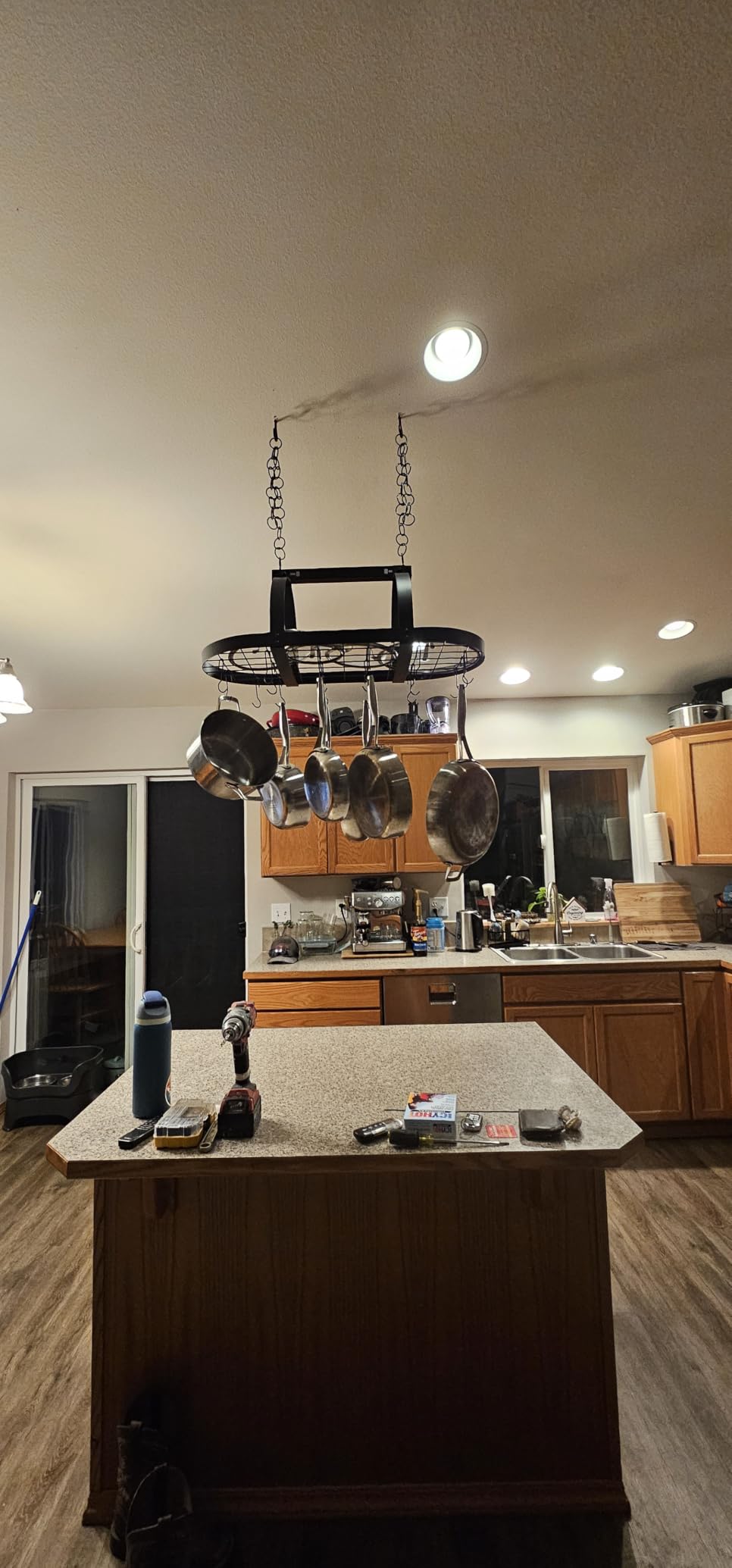KES 48 Inch Large Hanging Pot Rack, Heavy Duty Oval Pot and Pan Hanging Rack Ceiling Mount, Pot Pan Hangers for Kitchen with 20 Hooks, Matte Black, (For 16