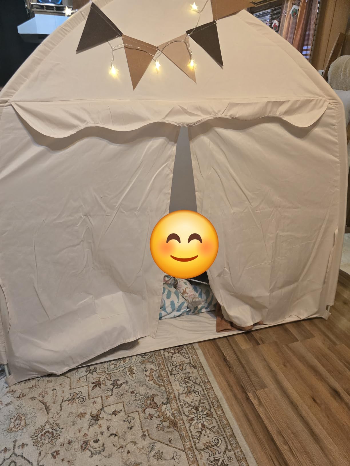 Little Dove Extra Large Kids Play Tent with Flags & Star Lights, Portable & Foldable Teepee Tents, Dome Tent Playhouse for Indoor & Outdoor Use, Kids Tent for Boys & Girls, 59x39x59 in, Cream customer photo 2
