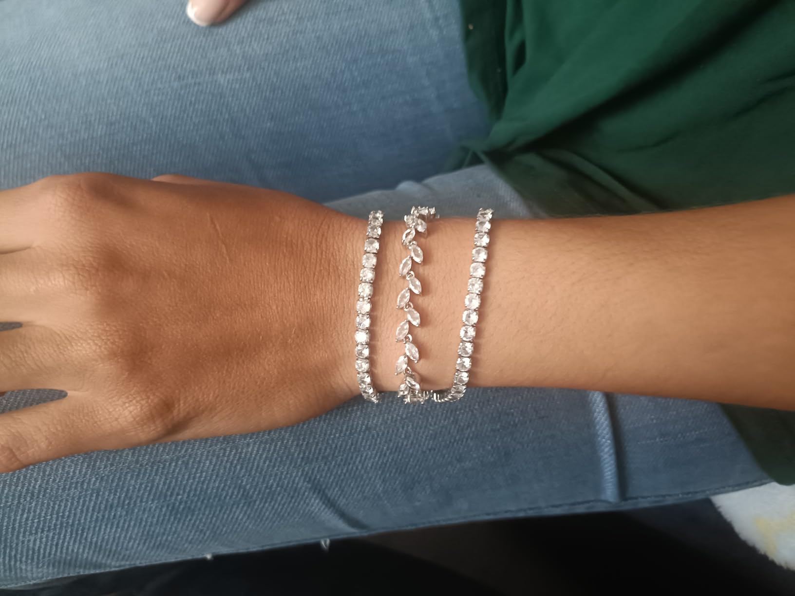 YADOCA 3Pcs Silver Tennis Bracelets For Women Diamond Bracelets Jewelry customer photo 2