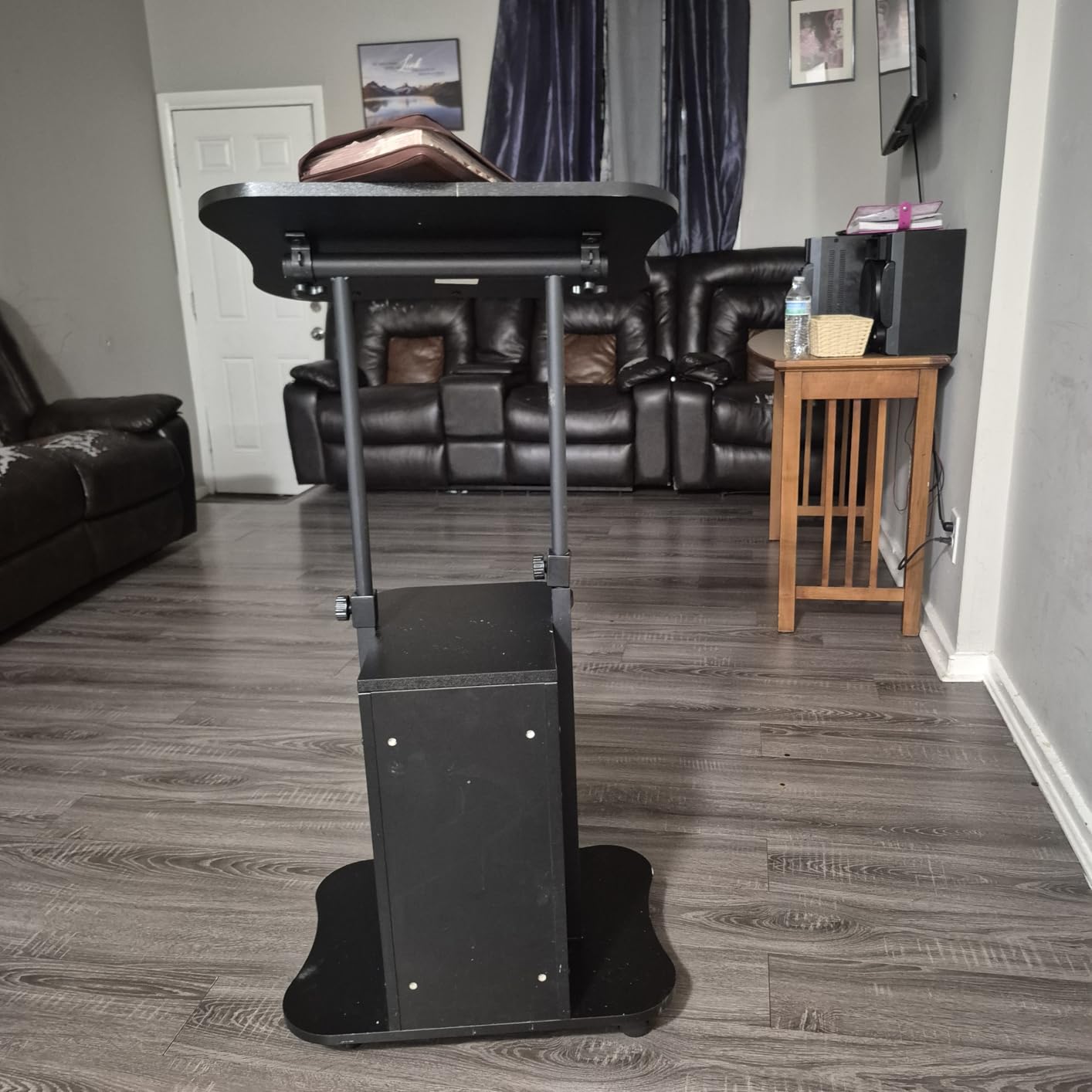 Tangkula Mobile Lectern Podium, Height Adjustable Podium Stand, Standing Sit-to-Stand Desk, Rolling Cart Laptop Desk with Swivel Top Movable Wheels & Storage customer photo 2