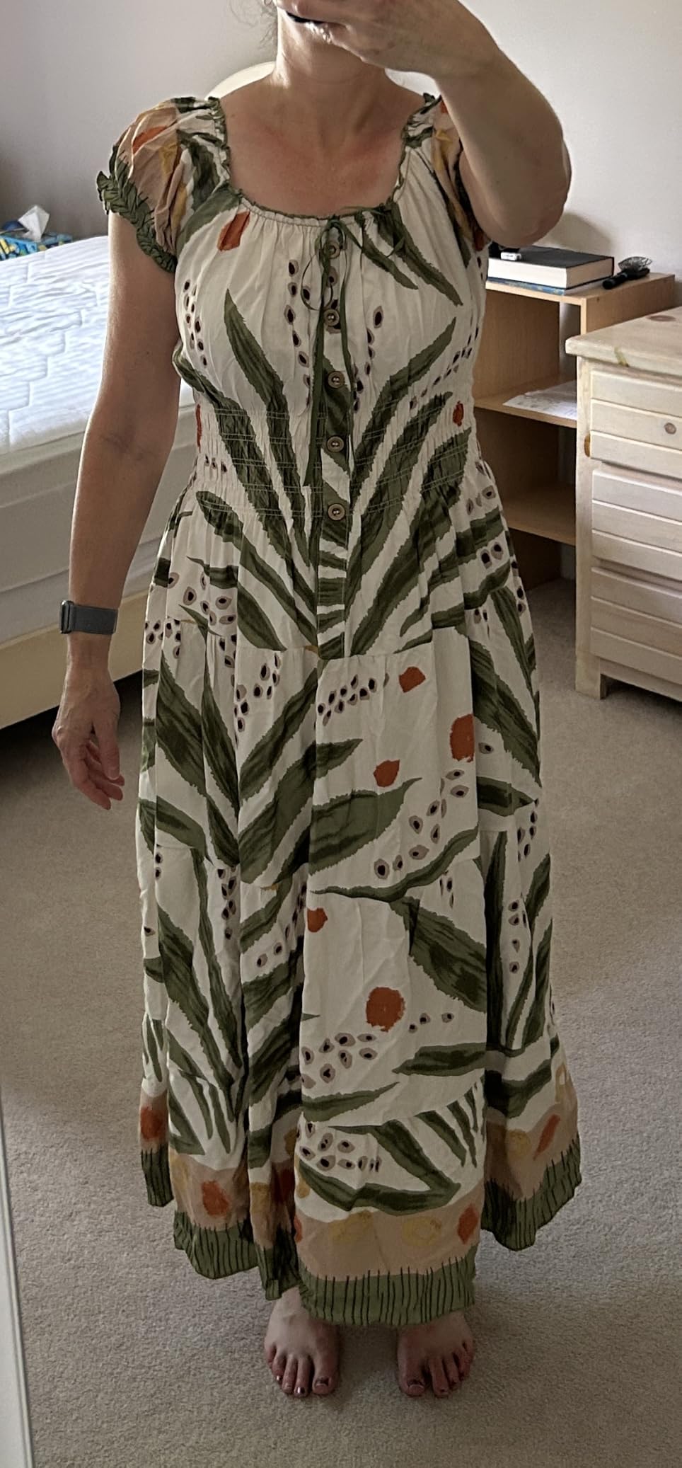 OSTOO Women's 2026 Maxi Dress Short Sleeves Boho Floral Print Tiered Casual Flowy Summer Long Dress customer photo 1