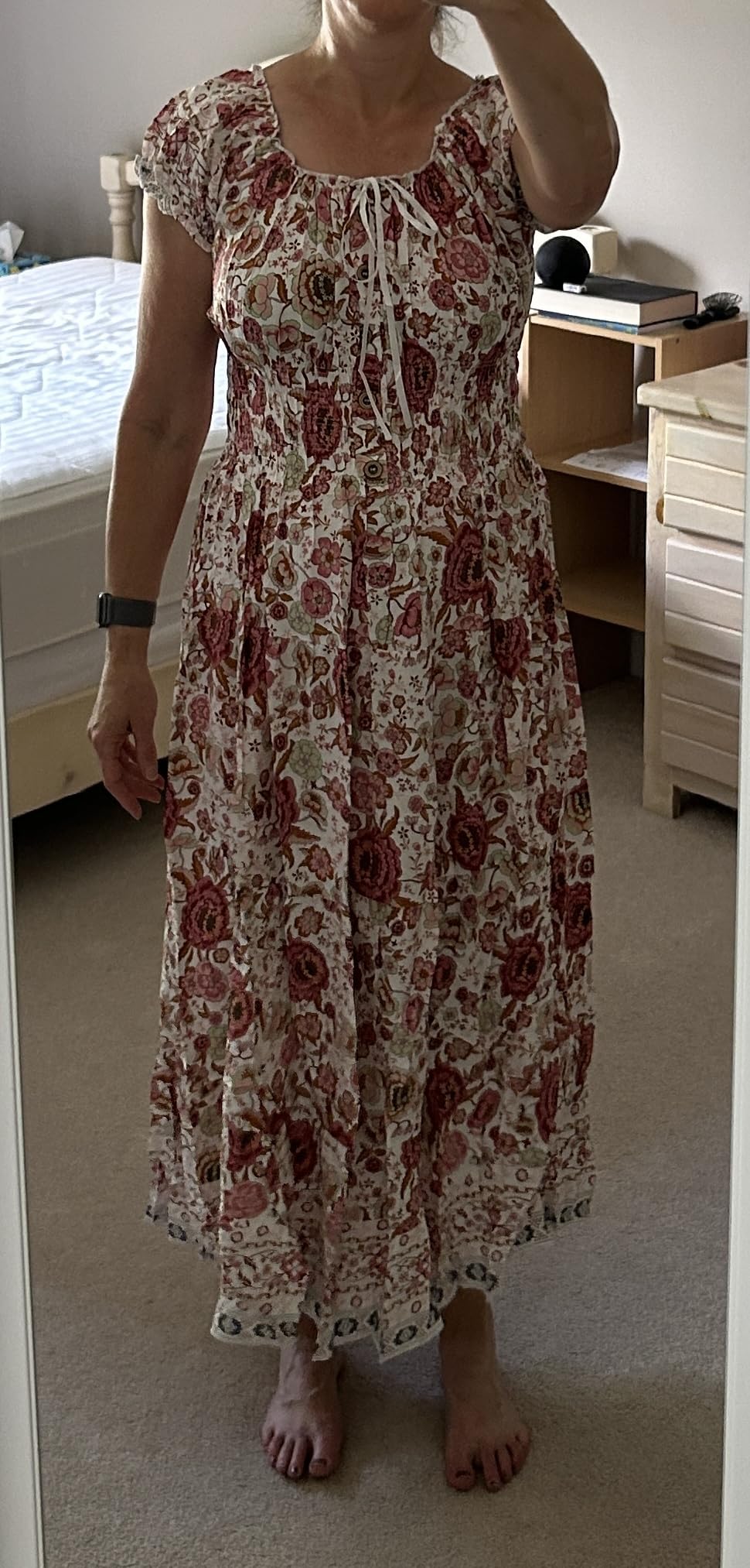 OSTOO Women's 2026 Maxi Dress Short Sleeves Boho Floral Print Tiered Casual Flowy Summer Long Dress customer photo 2