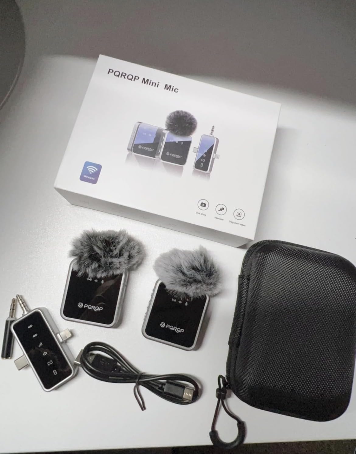 PQRQP 3 in 1 Wireless Lavalier Microphone for iPhone Android & Camera, Mini Clip-On Mic for Video Recording TikTok YouTube Interview, Noise Cancelling, 328ft Range, 18H Battery customer photo 1