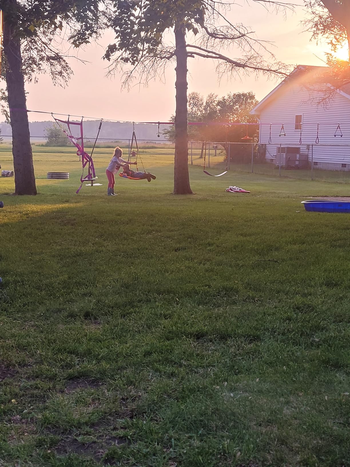 AOBOTE Ninja Warrior Obstacle Course for Kids,2x56ft Slackline with 12 Accessories,Saucer Swing with 360 Degree Rotating Wheel,Ninja Course for Kids Outside(AB010001-3) customer photo 1