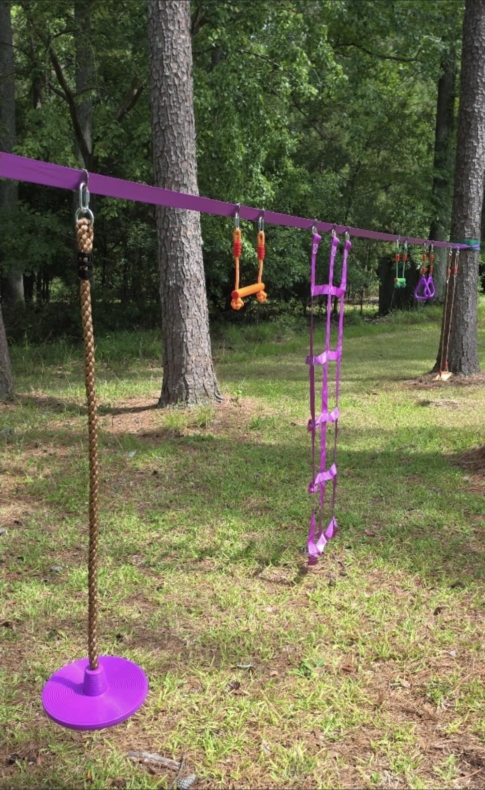 AOBOTE Ninja Warrior Obstacle Course for Kids,2x56ft Slackline with 12 Accessories,Saucer Swing with 360 Degree Rotating Wheel,Ninja Course for Kids Outside(AB010001-3) customer photo 2