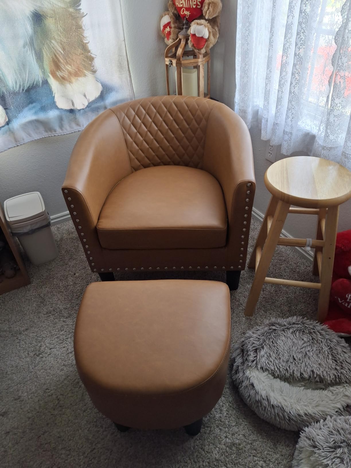 INZOY Modern Accent Chair with Ottoman for Small Space, Club Chair with Ottoman Set, Comfy Fabric Barrel Reading Chairs for Living Room Bedroom, Round Reading Chair with Foot Rest, Flower Pattern customer photo 1