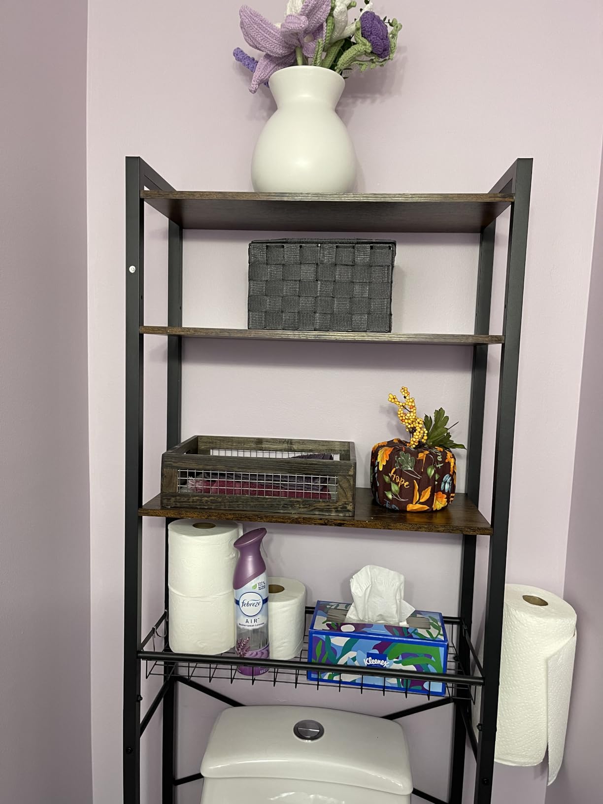 Kalrin Over-The-Toilet Storage Rack, 4-Tier Bathroom Organizer Shelf Over Toilet with Adjustable Shelf and Basket, Freestanding Space Saver Bathroom Shelves Above Toilet for Room (Vintage Brown) customer photo 1