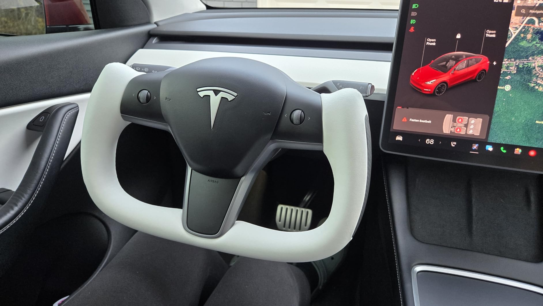 Yoke Steering Wheel Personalized Yoke Steering Wheel, Nappa Leather with Side Matte Carbon Fiber without Front Trim for Tesla Model 3 2017-2023, Model Y 2019-2024 With Heating Function customer photo 1