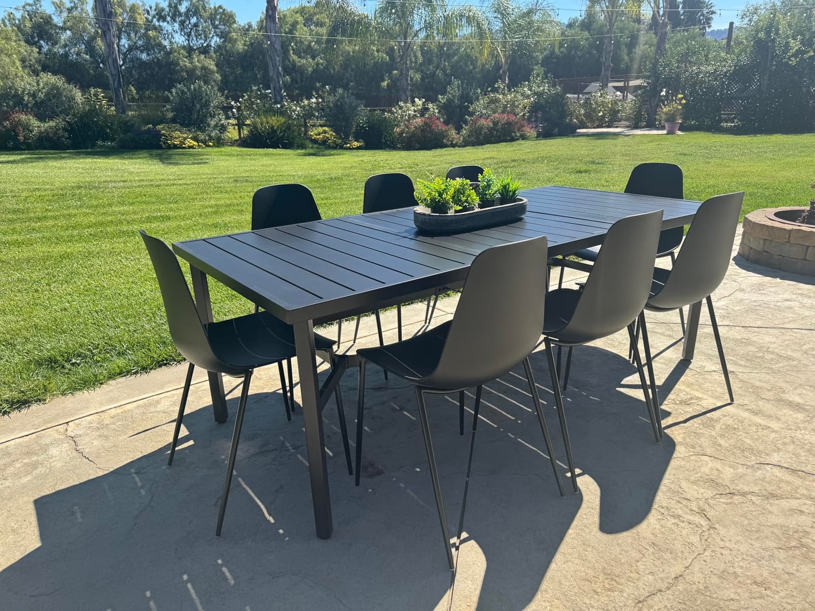 MIXPATIO Outdoor Dining Table for 8, Black Metal Table w/Umbrella Hole | 83