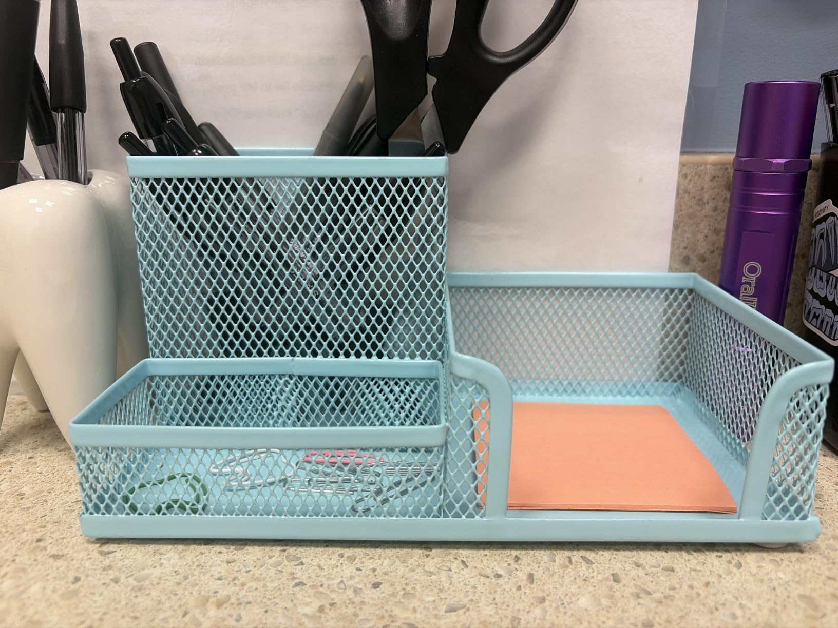 Pen Holder Desk Organizer, Office Supplies Pencil Holder with 3 Compartments, Desk Accessories and Workspace Organizers for Home School Classroom, Black customer photo 1