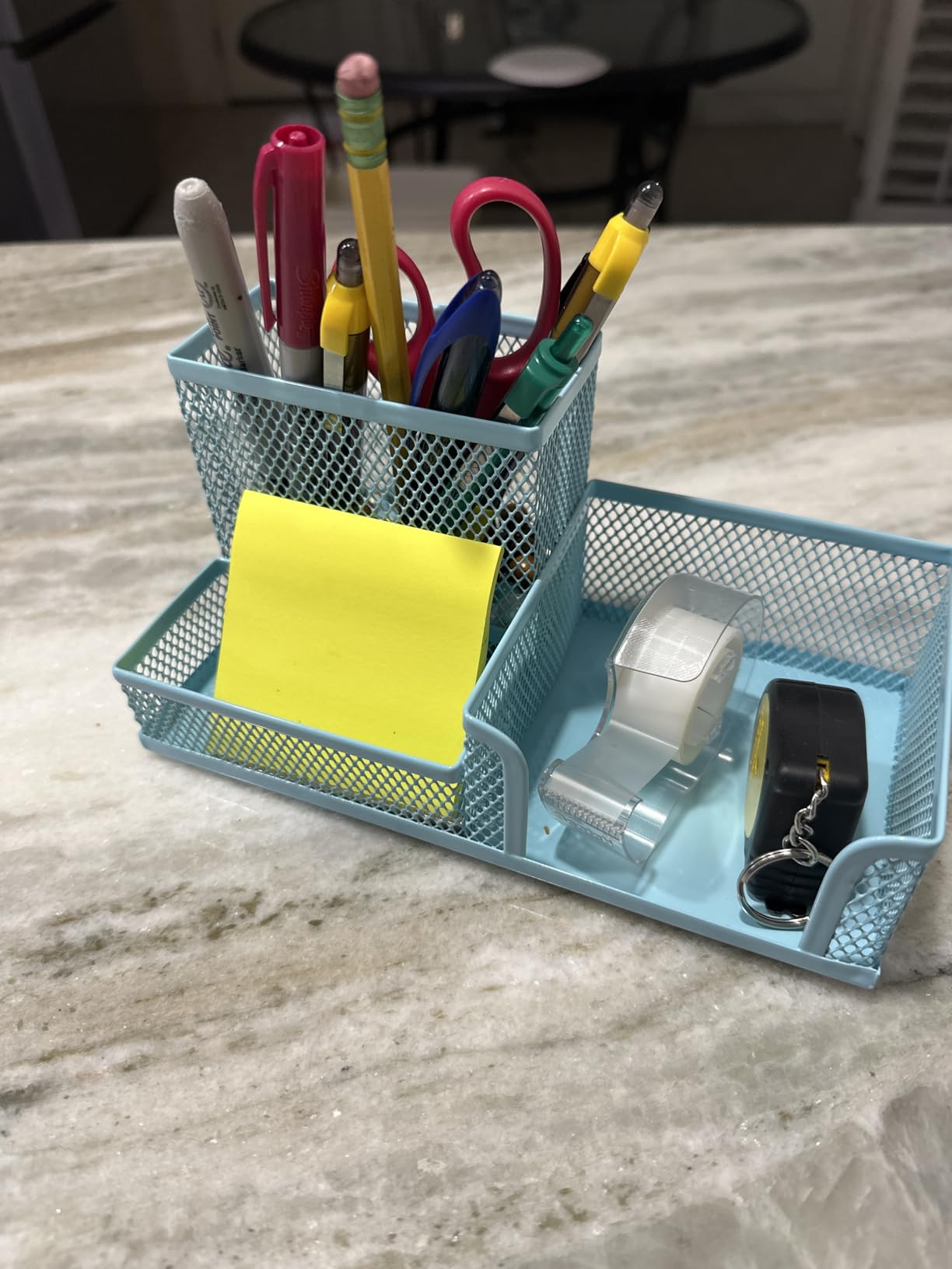Pen Holder Desk Organizer, Office Supplies Pencil Holder with 3 Compartments, Desk Accessories and Workspace Organizers for Home School Classroom, Black customer photo 2