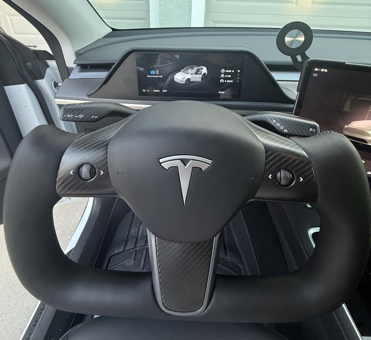 Yoke Racing Steering Wheel, Black Microfiber Leather without Front Trim for Tesla Model 3 2017-2023, Model Y 2019-2024 with Heating Function customer photo 1