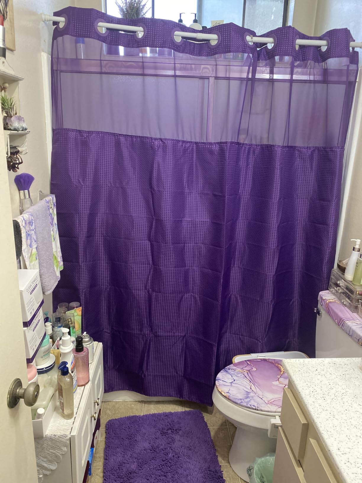 Colorful Star Sage Green No Hook Waffle Shower Curtain Set, 72 x 75 Inch | Waterproof Shower Curtain with Snap in Fabric Liner and Mesh Top Window, Hotel Style Heavy Duty Thick Bathroom Curtain customer photo 1