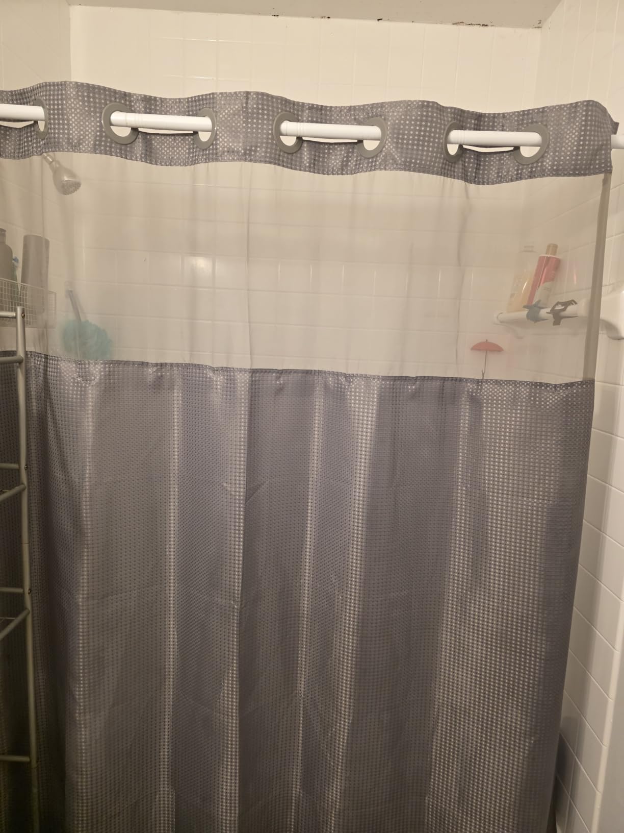 Colorful Star Sage Green No Hook Waffle Shower Curtain Set, 72 x 75 Inch | Waterproof Shower Curtain with Snap in Fabric Liner and Mesh Top Window, Hotel Style Heavy Duty Thick Bathroom Curtain customer photo 2