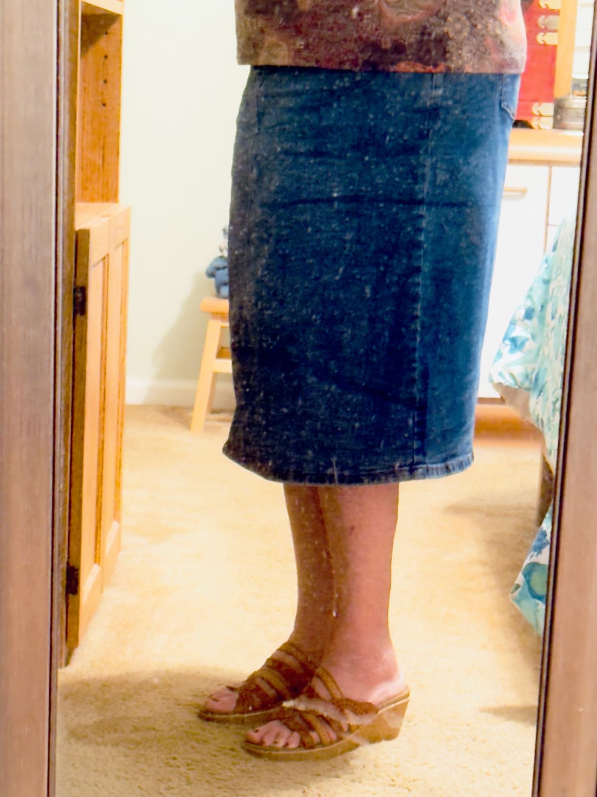 Women's Summer Casual Elastic Waist Pockets Work Midi Denim A Line Skirt customer photo 1
