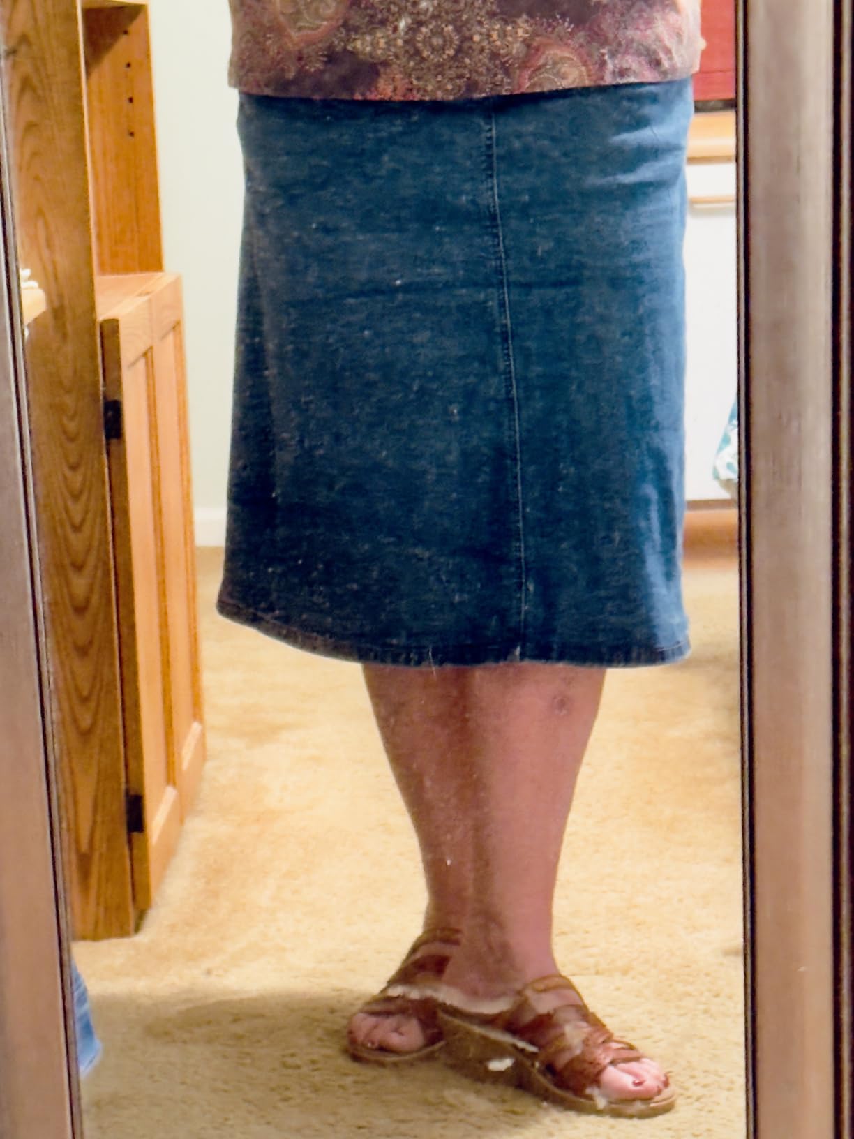 Women's Summer Casual Elastic Waist Pockets Work Midi Denim A Line Skirt customer photo 2