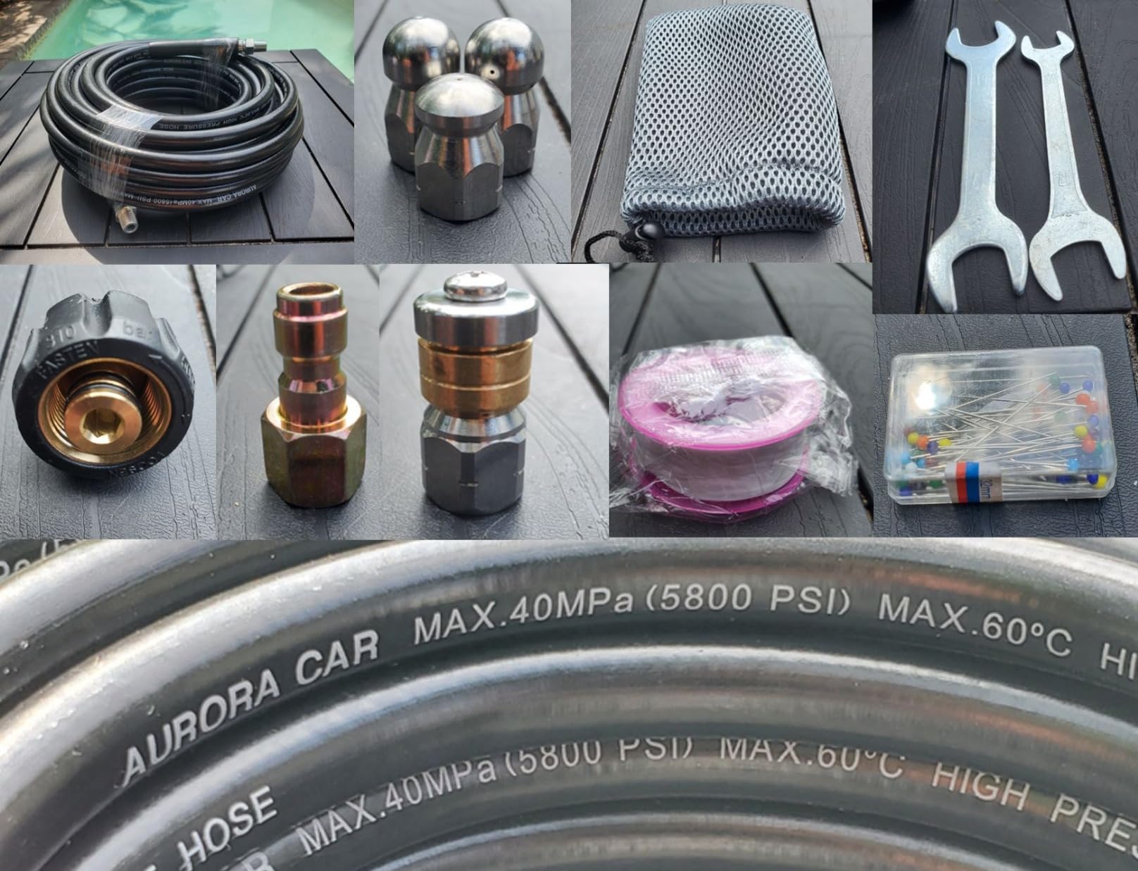AURORA CAR Sewer Jetter Kit for Pressure Washer 30 FT, 1/4 Inch NPT 5800PSI | Drain Cleaner Hose, Rotating and Button Nose Sewer Jetting Nozzle Kit Waterproof Tape Pearl Corsage Pin and Spanners customer photo 1