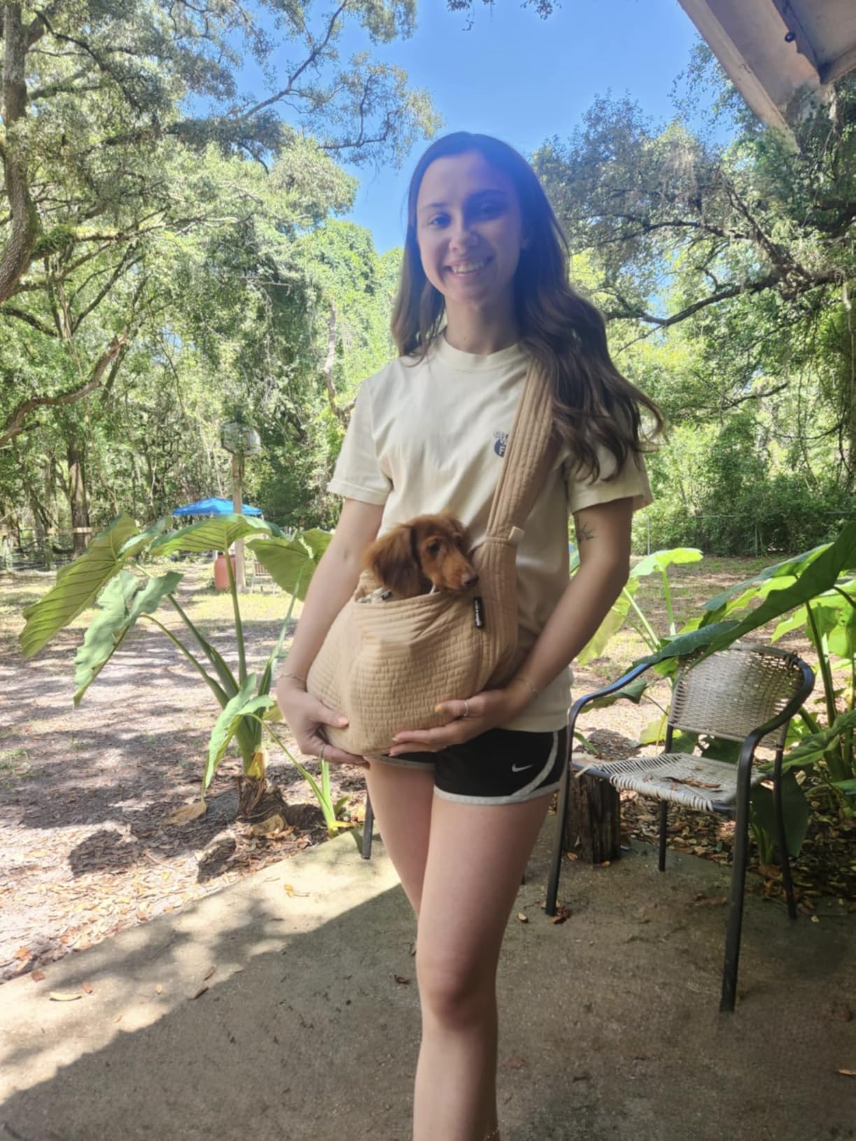 NATUYA Small Dog Cat Carrier Sling, Adjustable Canvas Pet Puppy Pouch, White customer photo 2