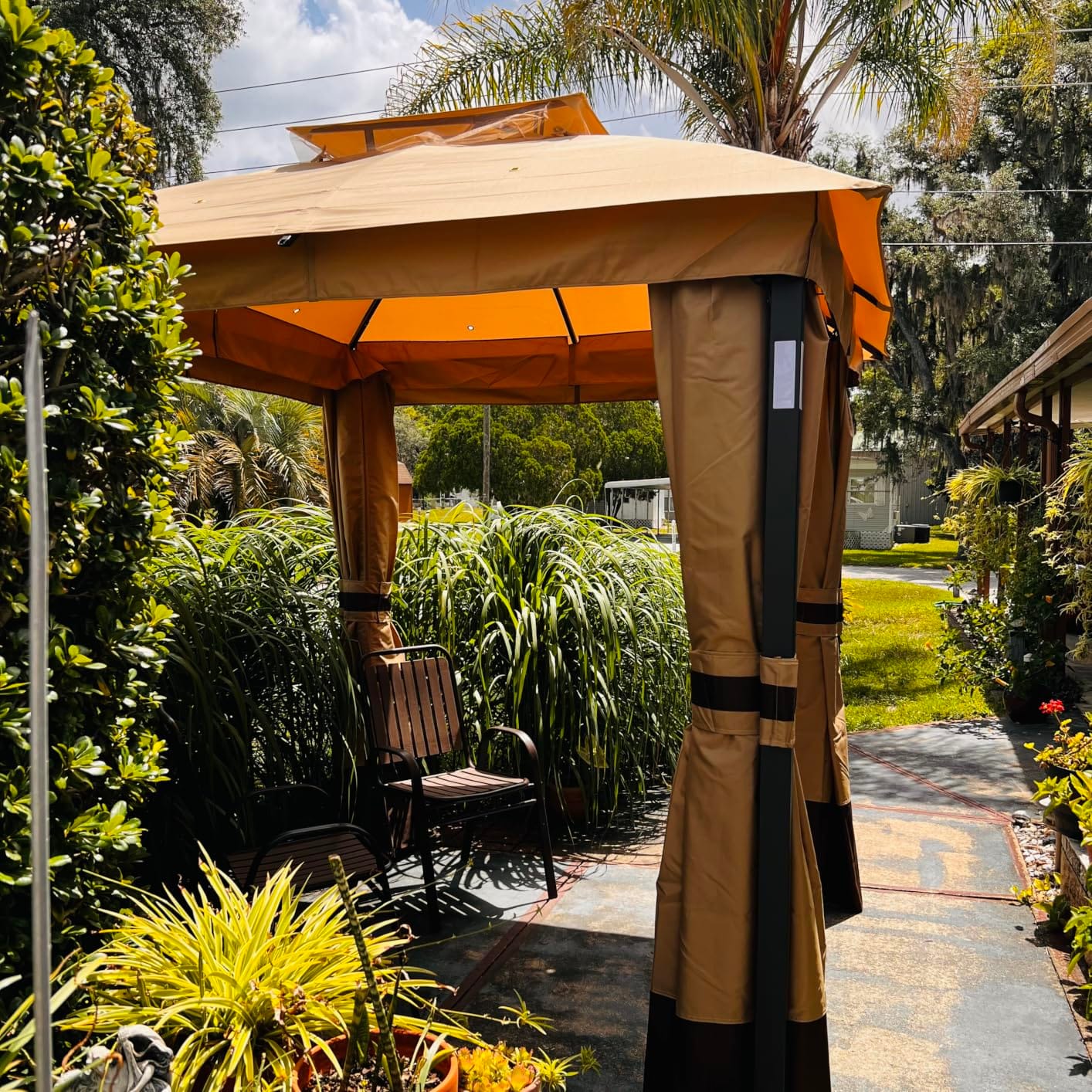 Covered Outdoor Patio Gazebo 11'x13' with LED Lights & Bluetooth Speaker, Heavy Duty Outdoor Canopy Shelter with Metal Frame, Double Roofs, Soft-top Gazebo with Netting and Curtains for Backyard customer photo 1