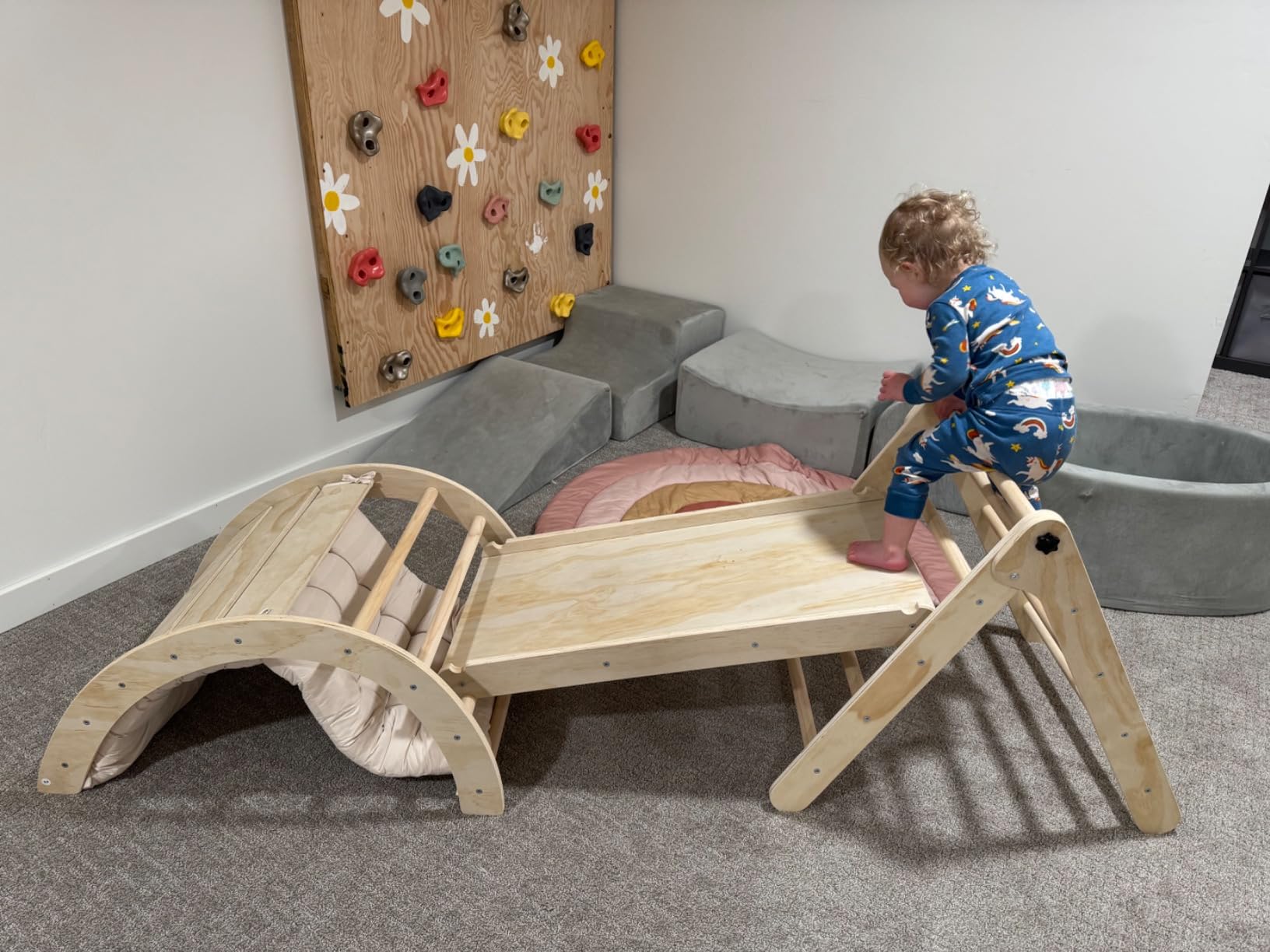 Pikler Triangle Set with Cushion, 7 in 1 Toddler Climbing Toys Indoor | Foldable Space-saving Design, Montessori-inspired Learning, Reversible Slide & Ramp, ASTM F963 Standards for Toddlers 18M-5Y customer photo 1
