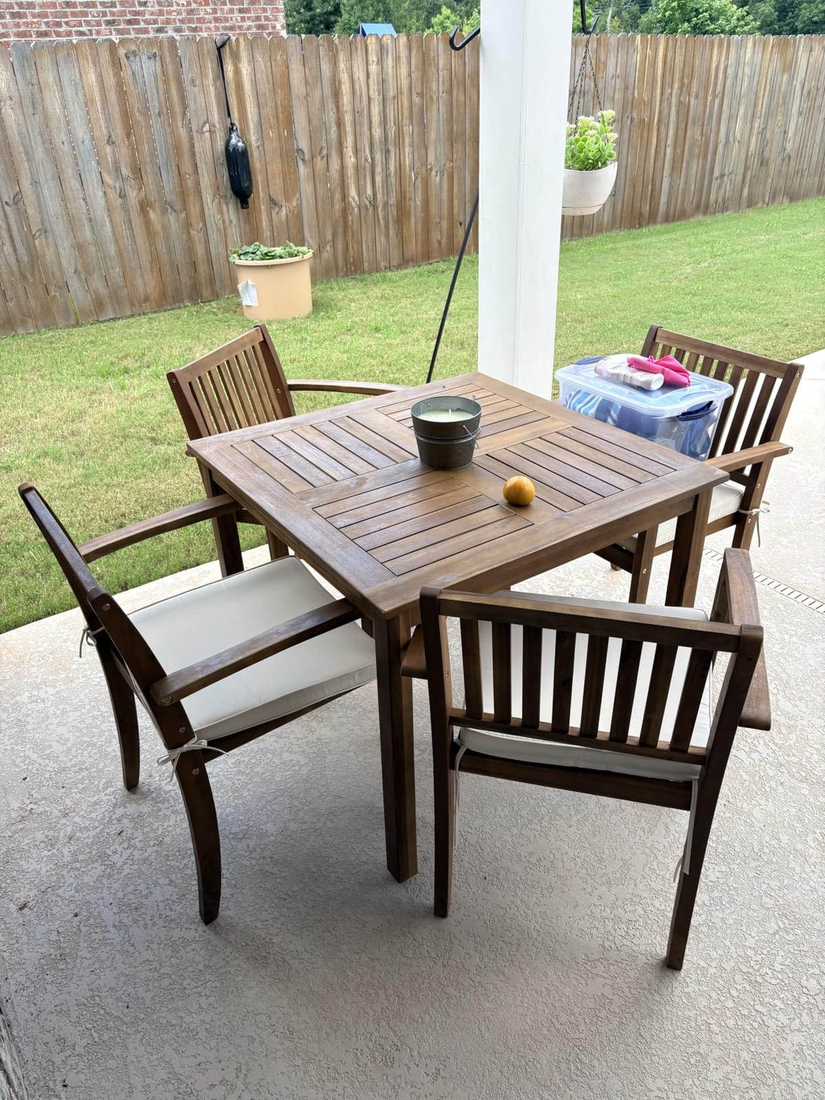 Flamaker 5 Pieces Outdoor Dining Set Acacia Wood Outdoor Table and Chairs | Outdoor Dining Sets for 4 with Soft Cushions, Patio Table and Chairs Set for Deck, Backyard, Garden customer photo 2