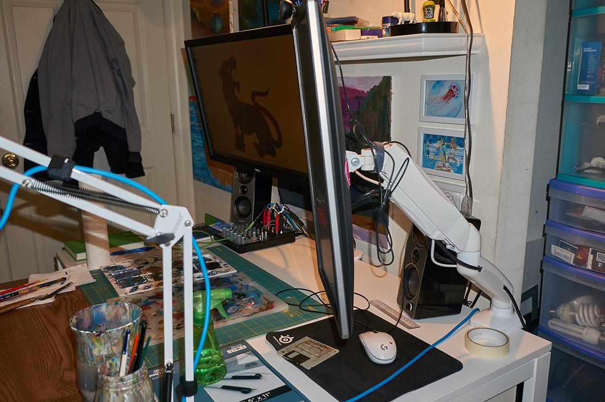 ONKRON Heavy Duty Monitor Arm for 17-57 Inch Screens up to 59.4 lbs, Ultrawide Screen Mount with Adjustable Gas Spring, VESA 75x75-200x200, Single Arm Monitor Mount for Desk, Clamp & Grommet Black customer photo 2