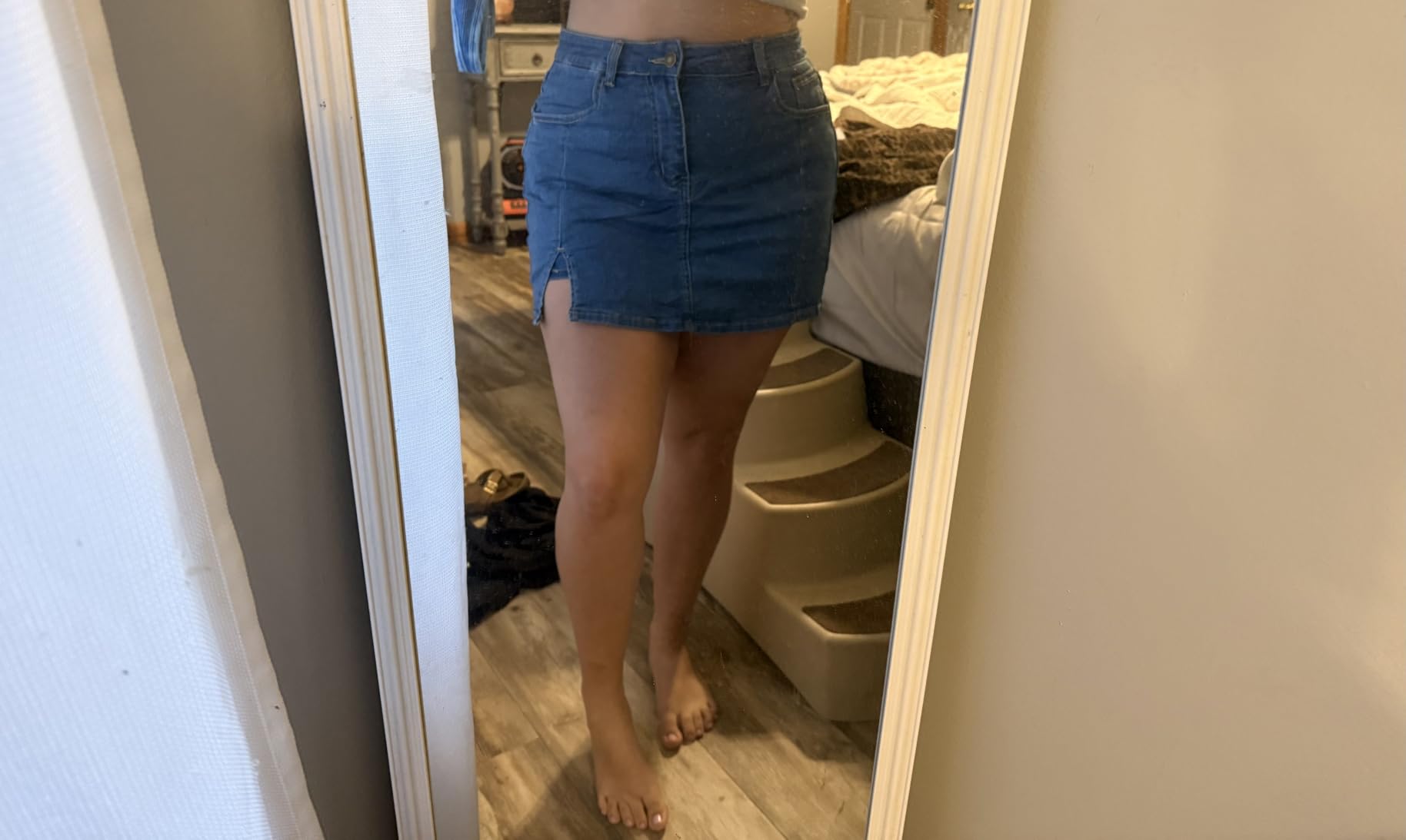 Vetinee Jean Skorts for Woman High Waisted Trendy Slit Y2K Shorts Skirts | Stretchy Denim Skirt with Shorts Underneath, 5 Functional Pockets, Casual Summer Skort, Country Concert Outfits for Women customer photo 1
