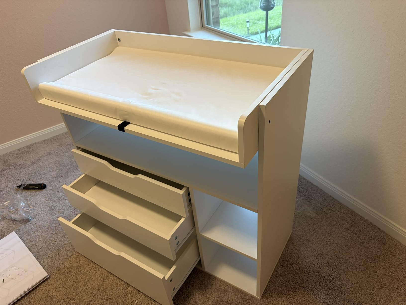 Pipleo Baby Changing Table Dresser with 3 Drawers and 3 Storage Shelves, Can be Used as a Baby Dresser with Changing Table Top, a Baby Changing Station, a Wood Diaper Changing Station (White) customer photo 2