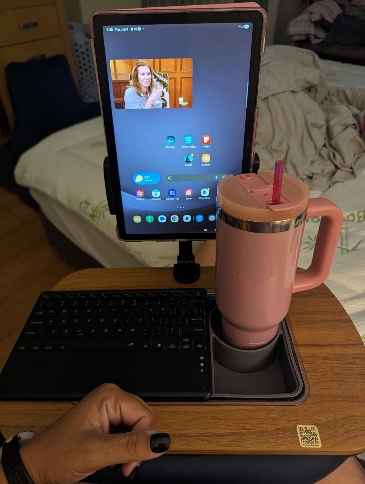ERGONOV Tablet Pillow Stand for Lap, Adjustable iPad Holder with Snack Bowl | 360° Rotating Clip for 4.7-13