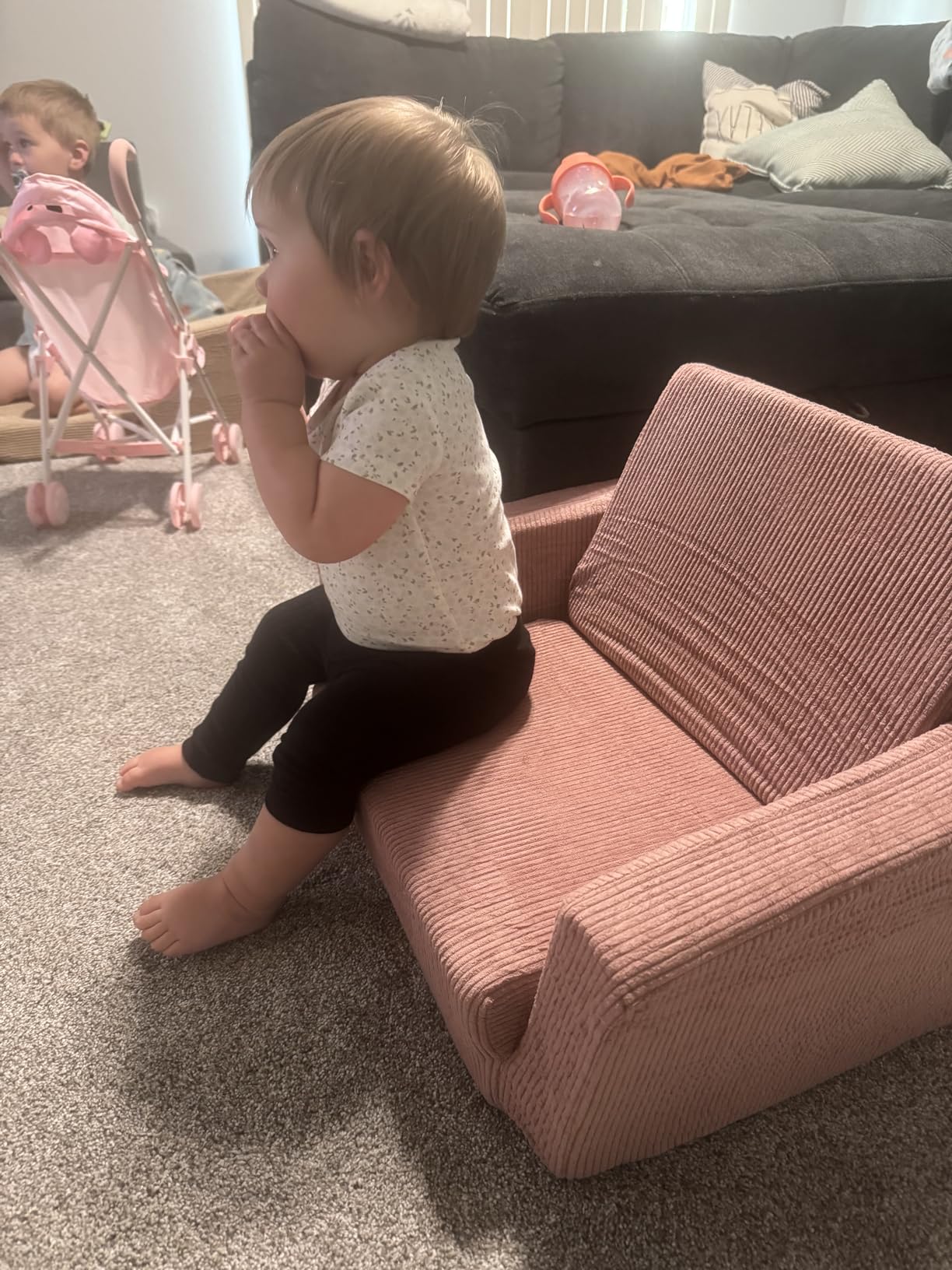 2-in-1 Kids Chair and Couch, Cozy Corduroy Kids Sofa, Green - Fold-Out Kids Couch for Boys and Girls customer photo 1