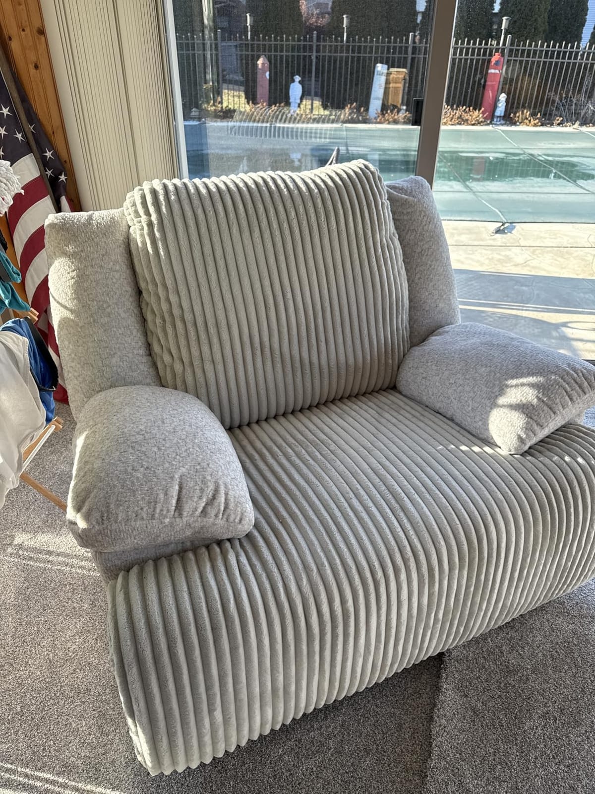 Signature Design by Ashley Top Tier Rocker Recliner Chair, Oversized Wide Seat, Cozy Corduroy Velvet Polyester Upholstery, Manual Pull Tab Lounge Chair for Living Room, No Assembly Required, Chocolate customer photo 1