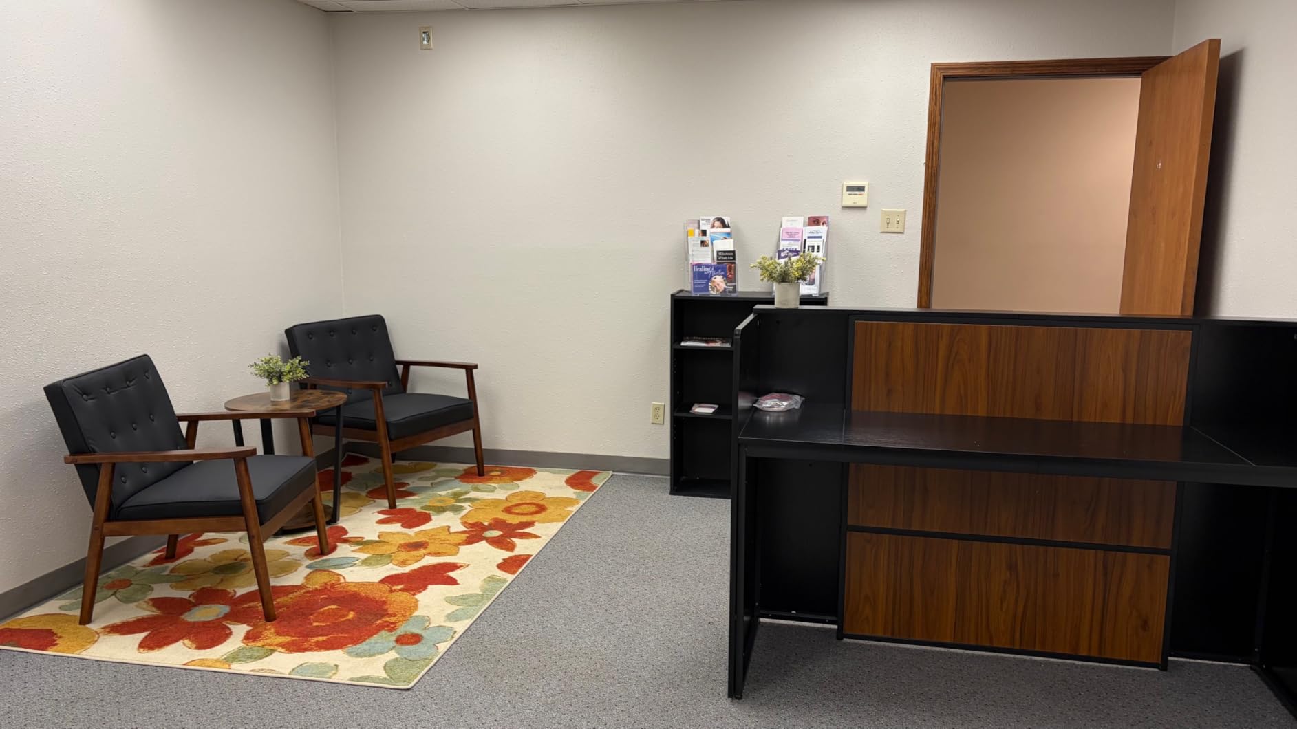 LITTLE TREE 63 Inches Reception Desk, Modern Reception Table with LED Light, Front Counter Desk, Wooden Checkout Counter for Lobbies, Salons, Retail, Home Offices, Reception Room, Black & Brown customer photo 1