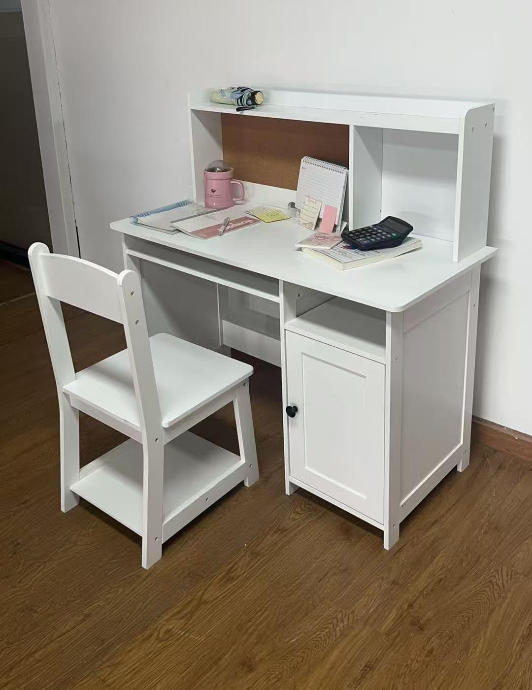 TaoHFE Kids Desk and Chair Set, Kids Desk Chair with Storage, White | Wooden Kids Table and Chairs for Bedroom and Study, Craft Table with Storage Gifts for Boys, Girls to Study, White customer photo 2