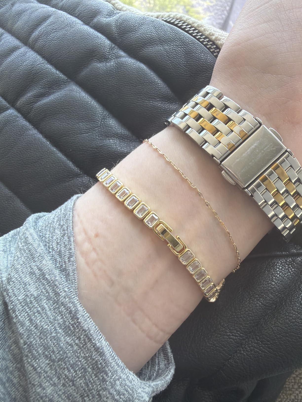 PAVOI 14K Gold Plated Tennis Bracelets for Women, Bezel Set CZ Bracelet customer photo 1