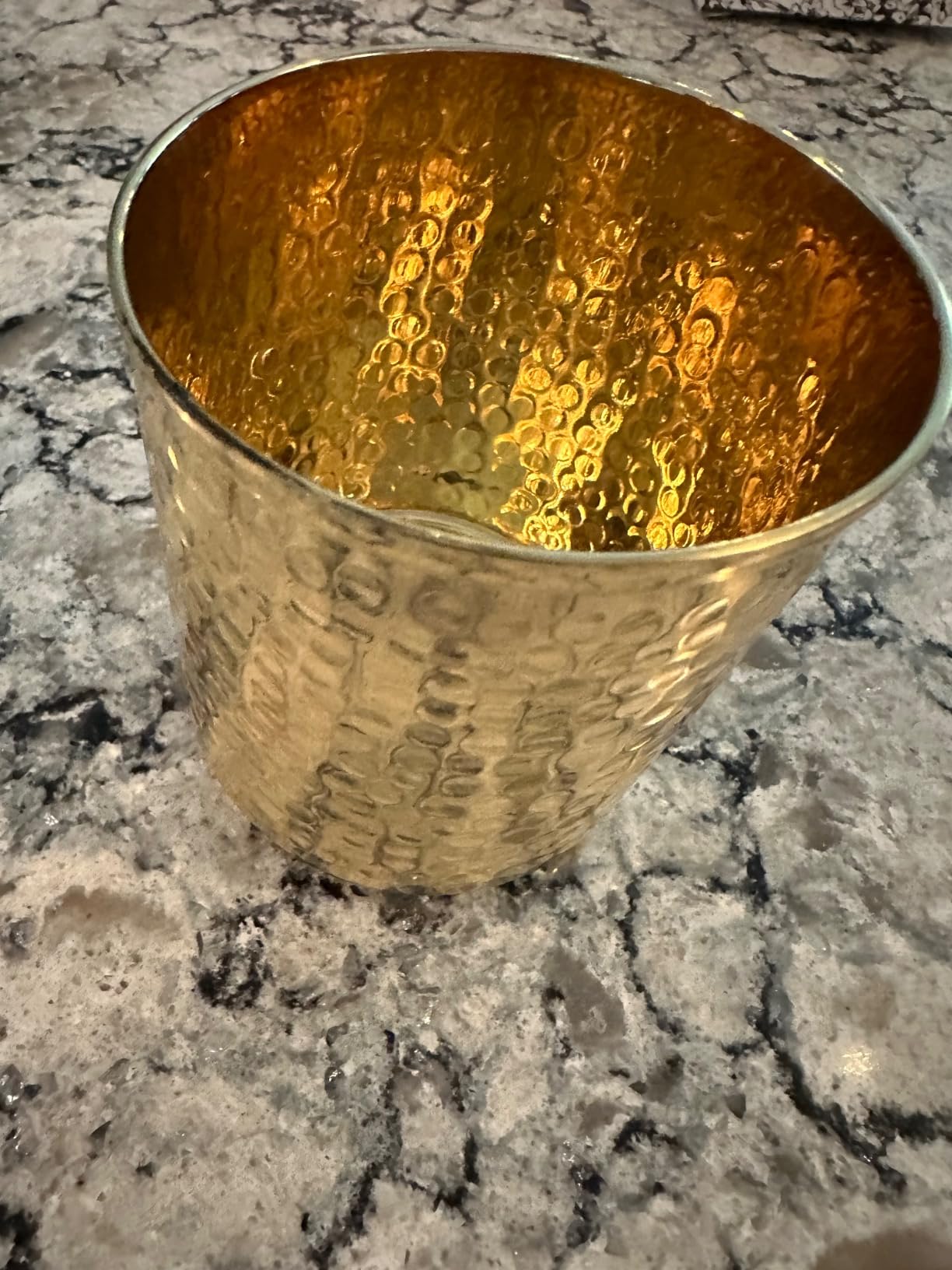 Brass Tumbler Mug with Etched Design - Vintage, Mid-Century, Modern, Contemporary, Designer Metal Drinking Cup - Festive Holiday Glasses - Bathroom Toothbrush Holder - Gold Colored 14 Oz Glass customer photo 2