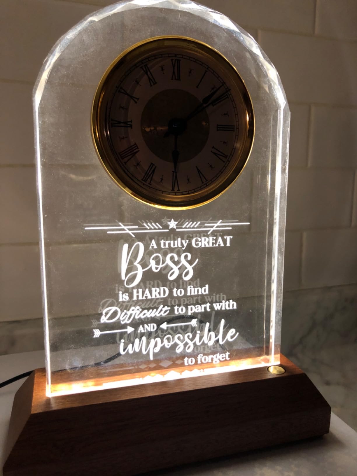 Boss Gifts for Women, Men, Crystal Boss Clock with Wooden LED Light Base | Boss Appreciation Gift Idea, Leader's Day, Gifts for Boss Male, Female, Retirement Gifts for Boss, Leader, Office Desk Decor customer photo 1