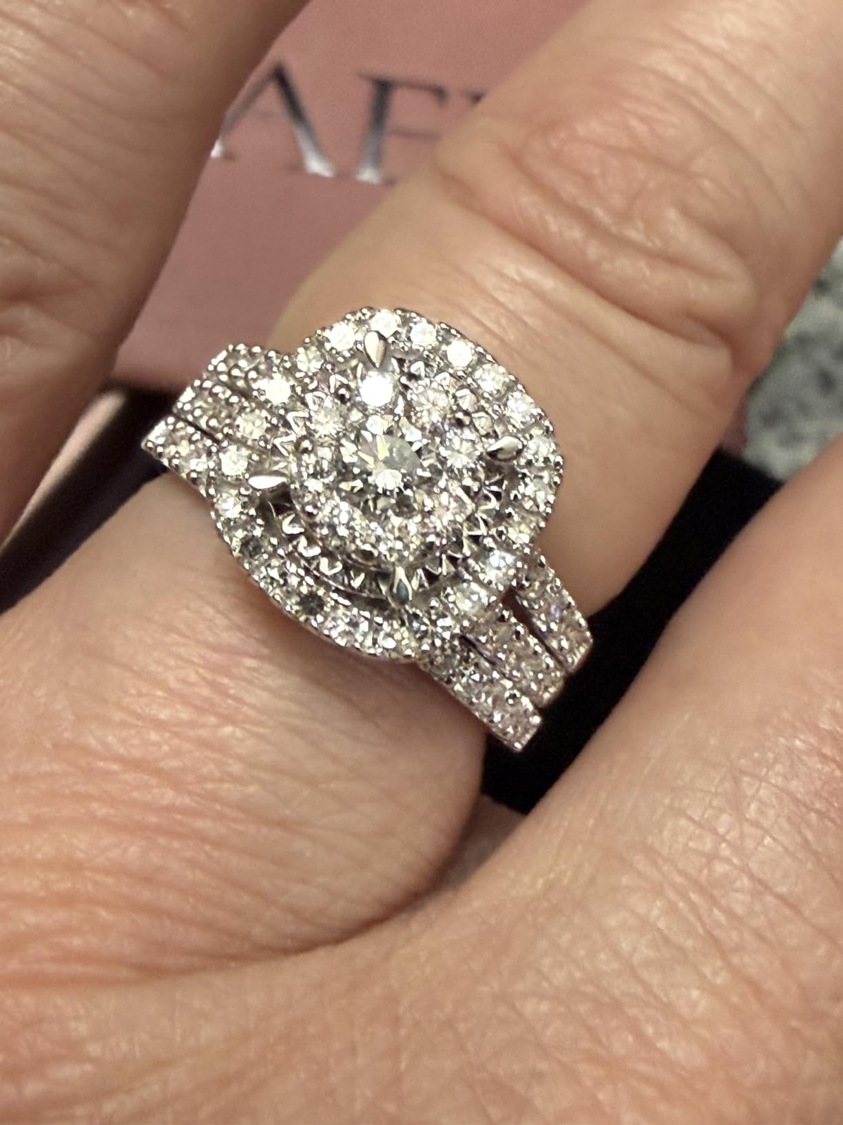 Bridal Set Rings for Women Lab Grown Diamond Halo Wedding Engagement Ring customer photo 2