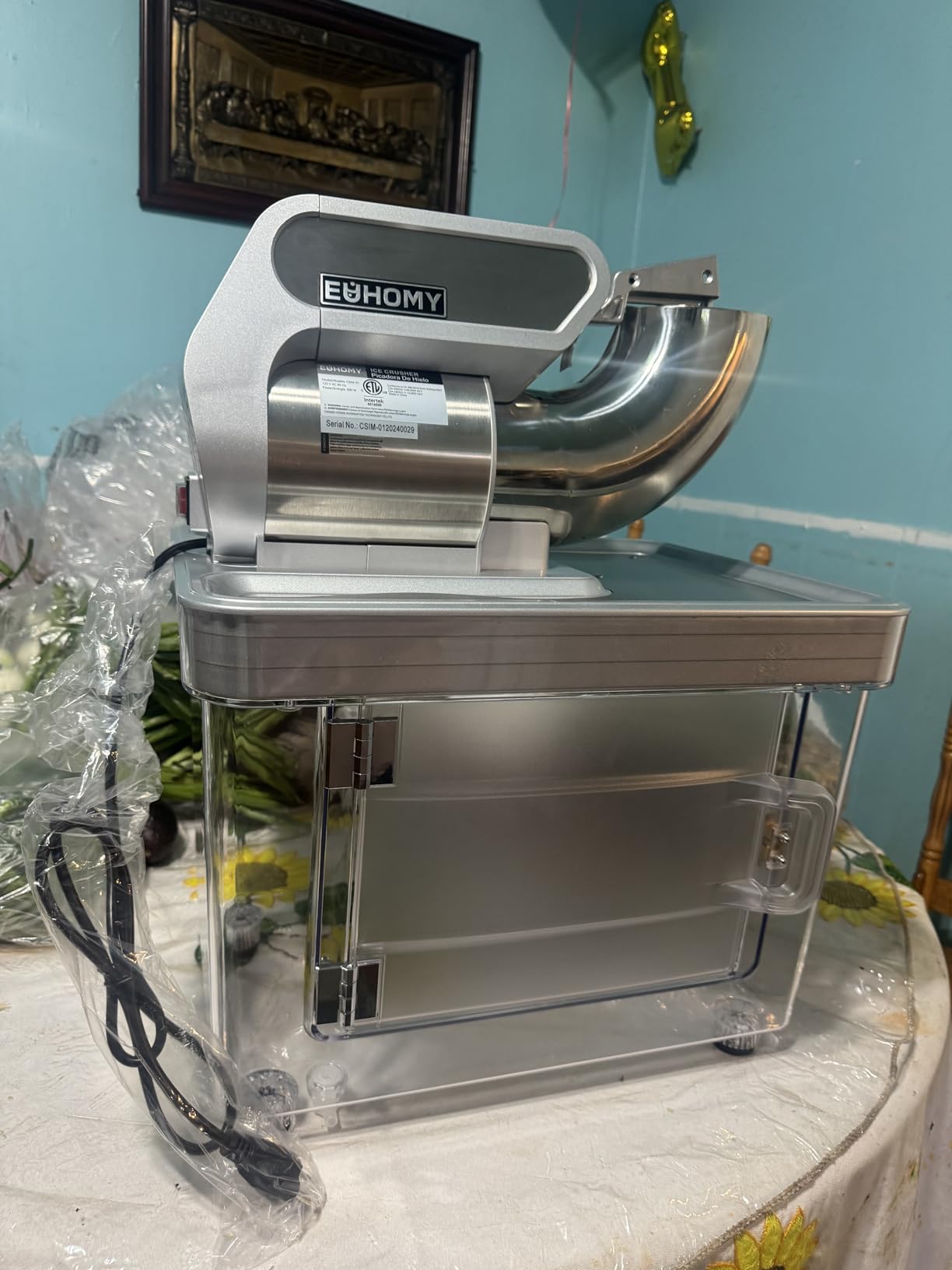 EUHOMY Snow Cone Machine, 661 Lbs/H Commercial Shaved Ice Machine with 48L Large Capacity, 300W Electric Ice Shaver with Dual Blades, ETL Certified Snow Cone Maker for Home & Commercial Use (Silver) customer photo 2