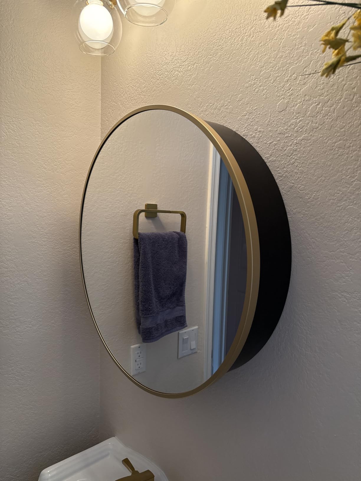 TETOTE 24 x 24 Inch Medicine Cabinet Mirror Black Framed Round Mirrored Medicine Cabinets for Bathroom Adjustable Shelves Modern Bathroom Mirror with Storage Wall Mounted customer photo 1