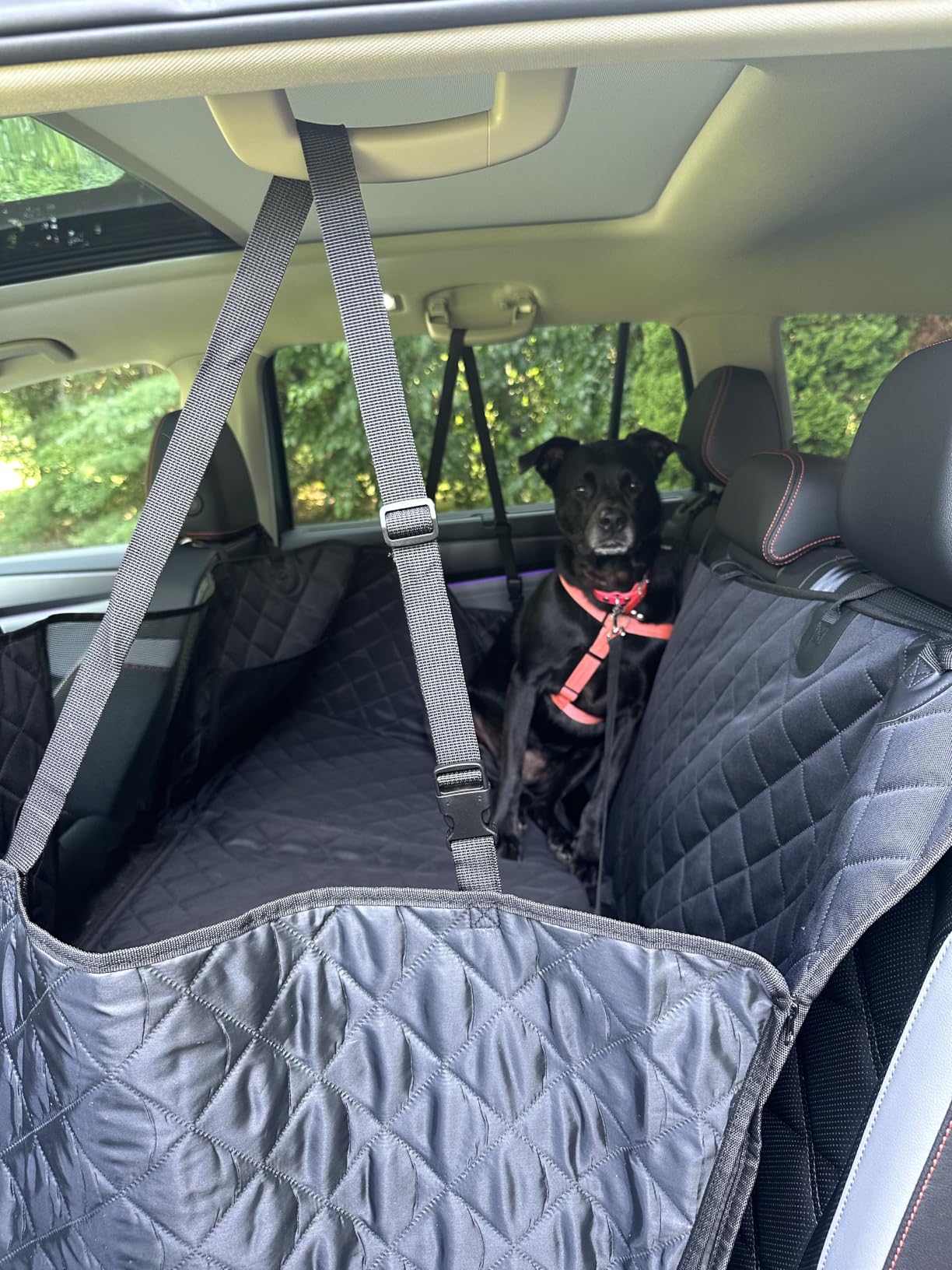 URPOWER PU Leather Back Seat Extender for Dogs, Hard Bottom Dog Seat Cover | Supports 550 lbs, Stable 3-Panel Hard Bottom, Added High-Density Foam for Comfort, 100% Waterproof, 45% More Space customer photo 2