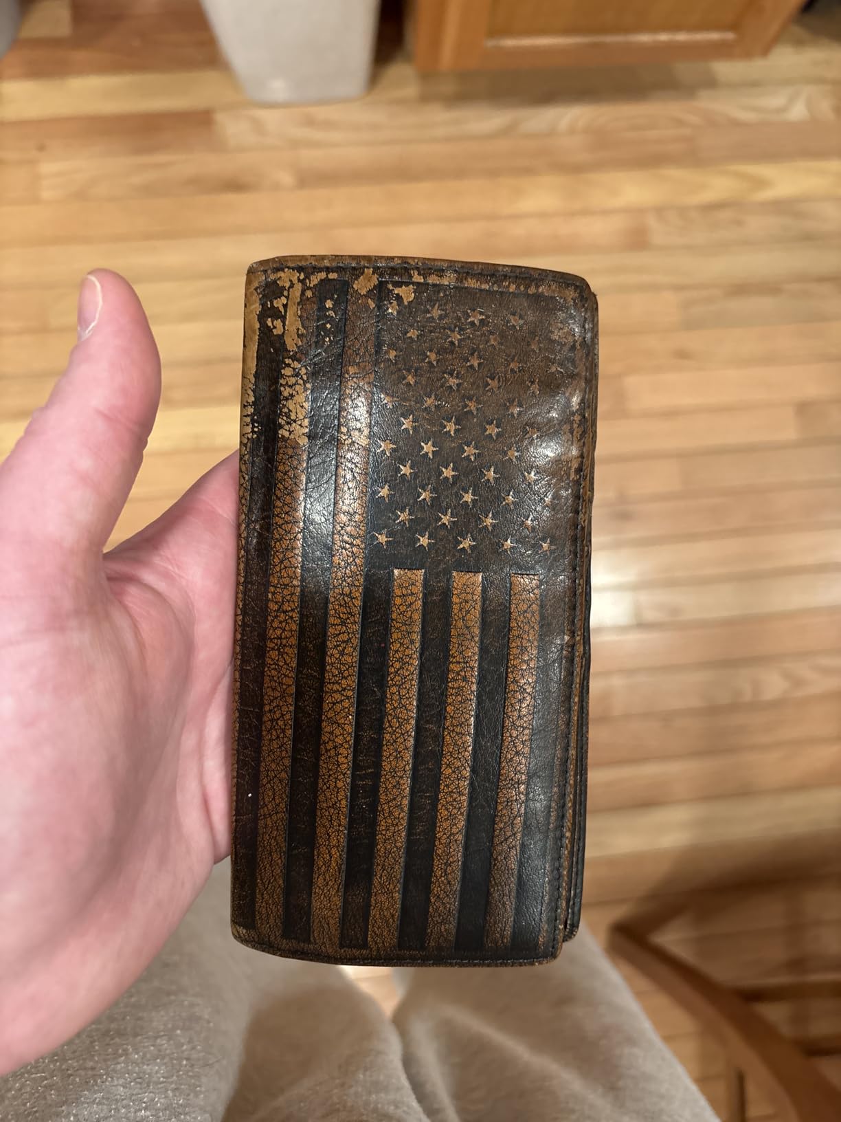 DK86 USA Flag Long Wallet For Men Full Grain Leather with Hand Burnished Rfid Blocking Rodeo Wallet Bifold Wallet American Flag Wallet customer photo 2