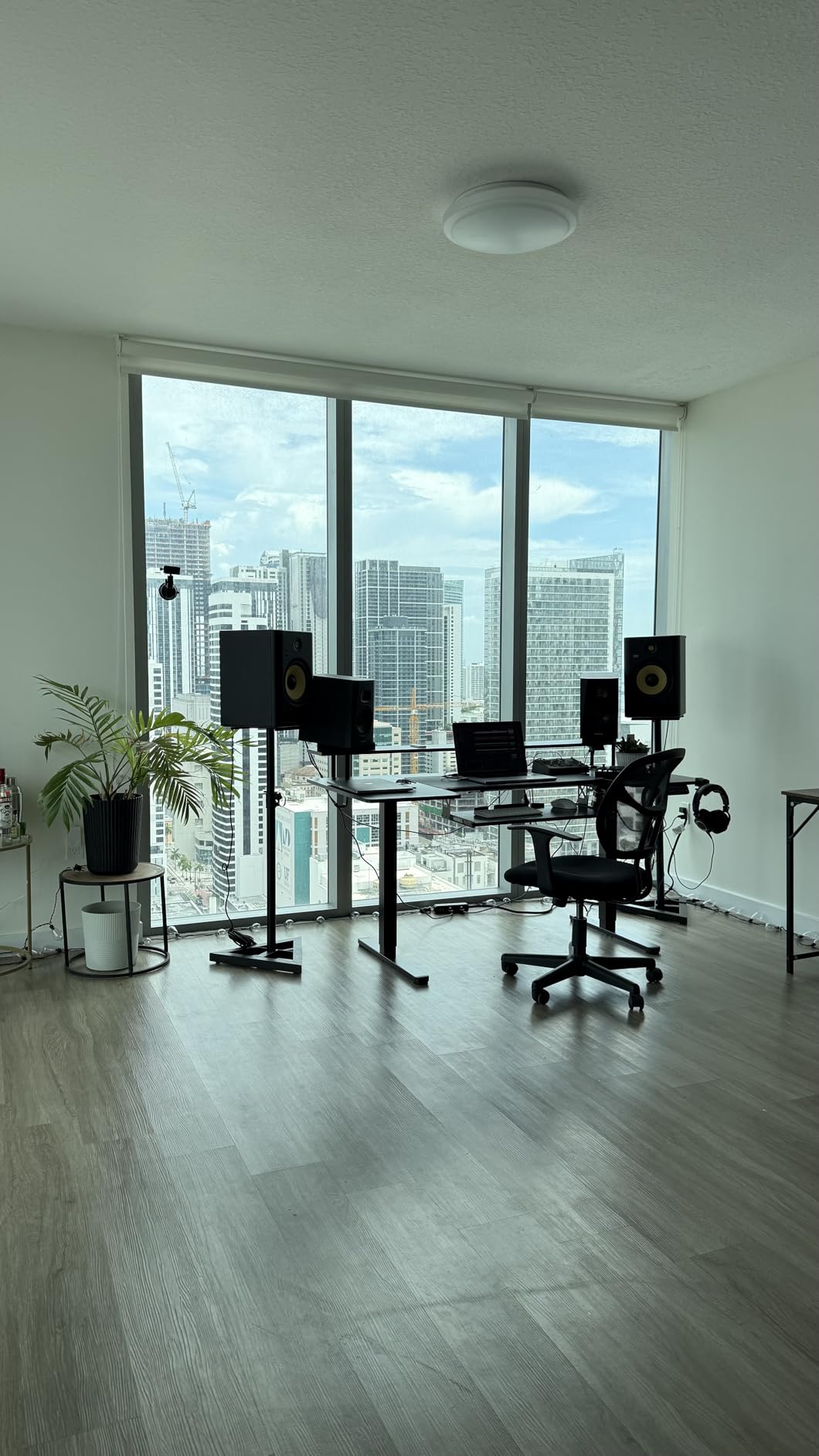 OffiGo 55 Inch U Shaped Electric Standing Desk with Keyboard Tray, Black | Power Outlet, Dual-Monitor Stand, LED Light, 3 Presets, 28.3