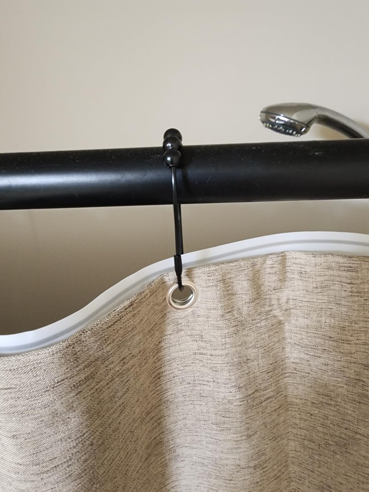 MIULEE Beige Scalloped Shower Curtain Linen Textured with 12 Metal Hooks Cute Heavy Duty Washable Waterproof Neutral Thick Cloth Shower Curtains with Black Border for Bathroom Bathtub,W72*L72 Cream customer photo 1
