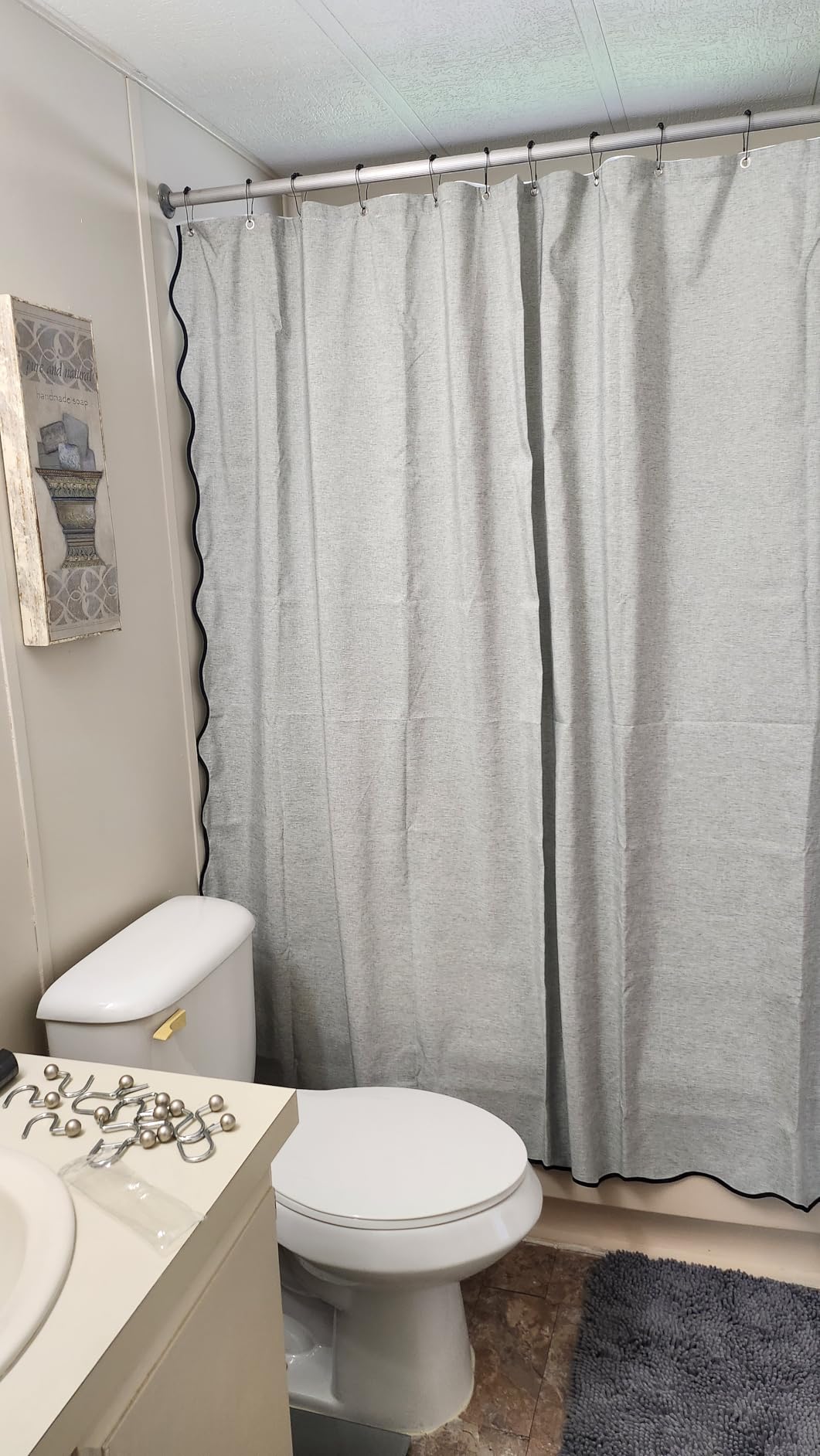 MIULEE Beige Scalloped Shower Curtain Linen Textured with 12 Metal Hooks Cute Heavy Duty Washable Waterproof Neutral Thick Cloth Shower Curtains with Black Border for Bathroom Bathtub,W72*L72 Cream customer photo 2