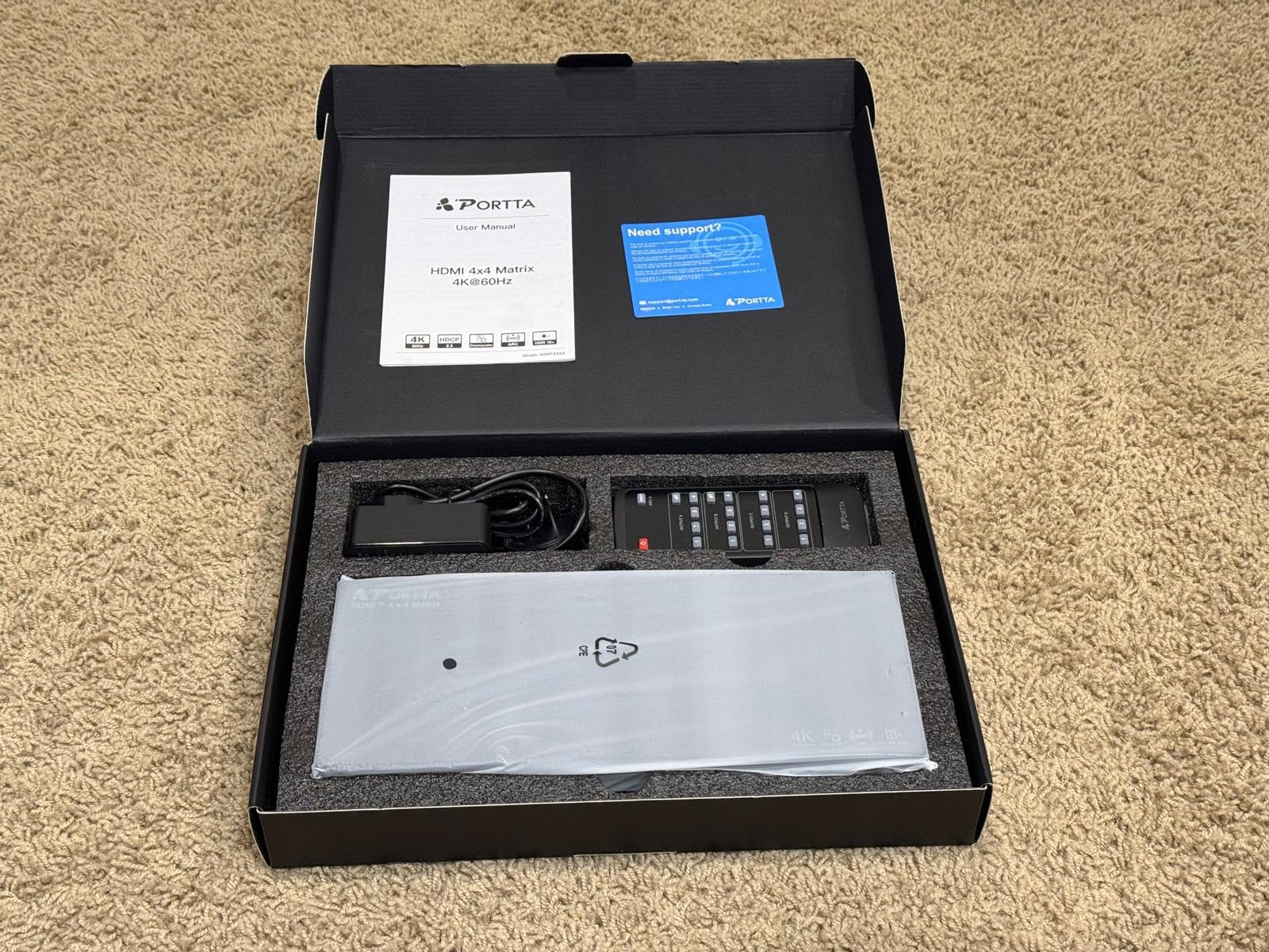 PORTTA 4x4 HDMI Matrix 4K 60Hz 4:4:4, 4 in 4 Out Switch Splitter, Audio Extractor, 16 EDID Modes with Remote Control Supports HDMI 2.0b, HDCP 2.2, HDR, YUV, ARC, 18Gbps, 3D, Downscaler 4K & 1080P customer photo 2