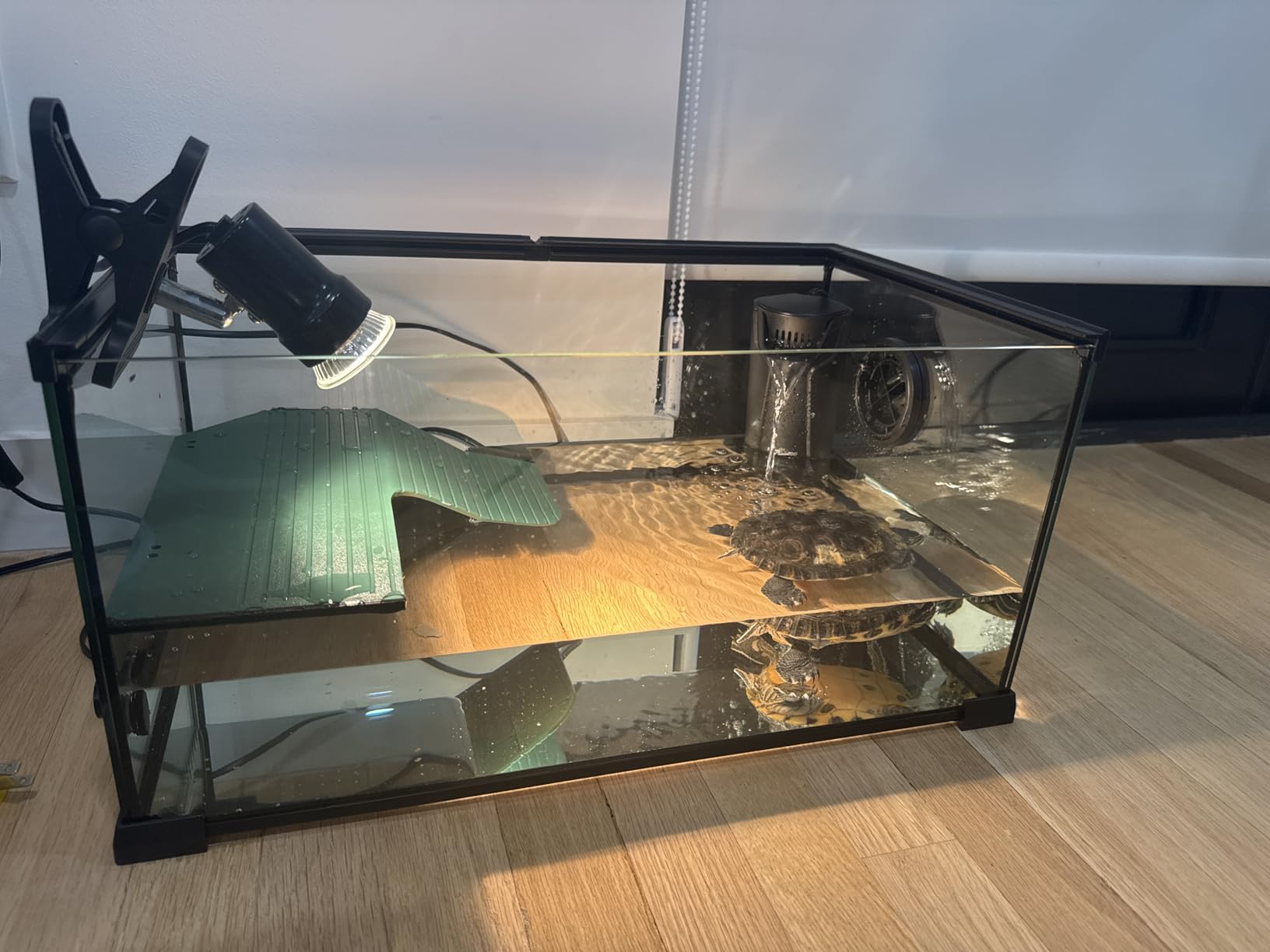 REPTIZOO Glass Turtle Tank Kit, 10 Gallon Turtle Tank Starter Kit with Drainage System, Basking Platform and Quiet Aquarium Corner Internal Filter, 20
