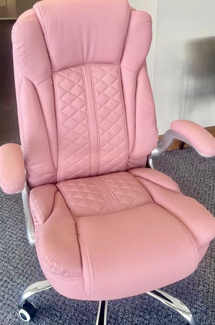 400lbs Executive Office Chair with Flip-Up Armrests, Big and Tall Computer Chair for Heavy People, Heavy Duty Ergonomic Comfy Chair, Breathable PU Leather (Black) customer photo 2