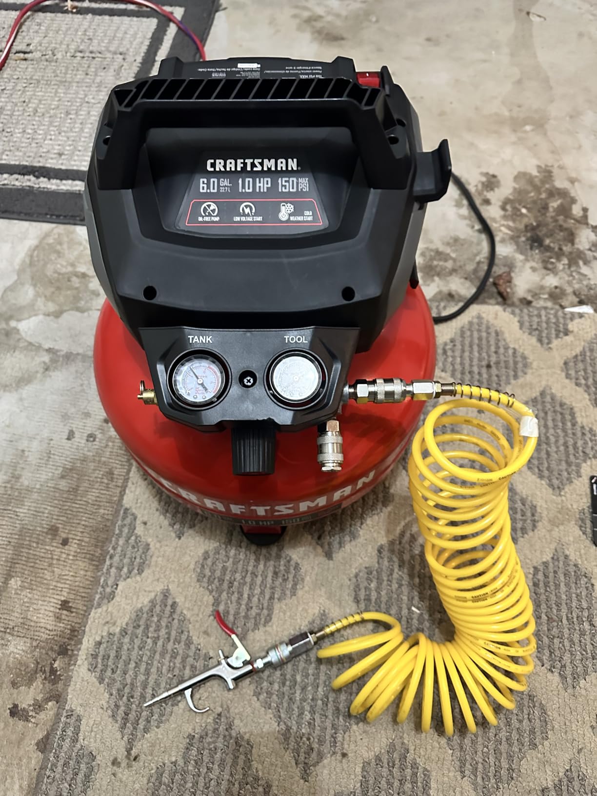 CRAFTSMAN 6 Gallon 150 PSI Oil-Free Pancake Air Compressor CMXECXA02106410 | 2.6 SCFM at 90 PSI with Dual Couplers for Nailers, Tire Inflation, and Woodworking customer photo 1