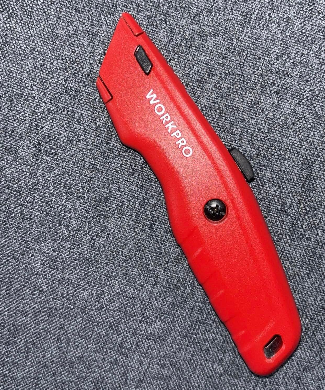 WORKPRO Premium Utility Knife, Retractable All Metal Heavy Duty Box Cutter, Quick Change Blade Razor Knife, 3PCS with 10 Extra Blades customer photo 2